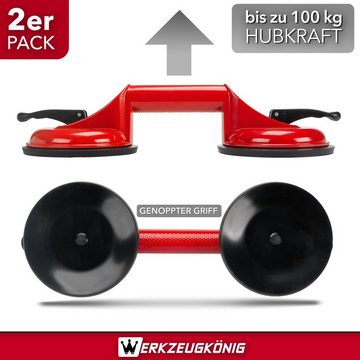 Werkzeugkönig Saugheber Aluminium Glassauger, max. 100,00 kg Traglast, 2-fach Glassauger, -], 2er Set, klappbar und leicht zu handhaben