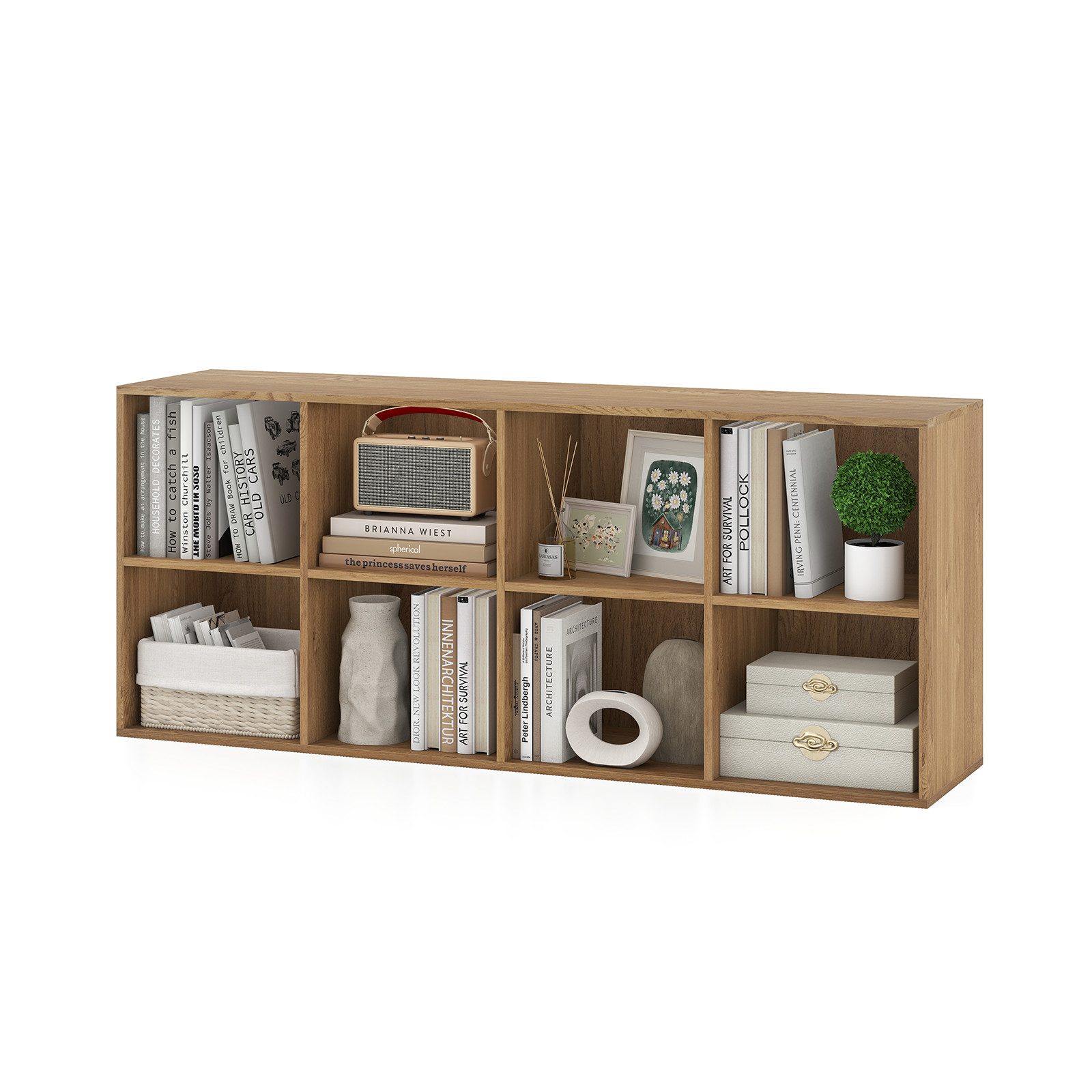 COSTWAY Bücherregal, Bücherschrank mit 8 Fächern 121,5x29x61cm