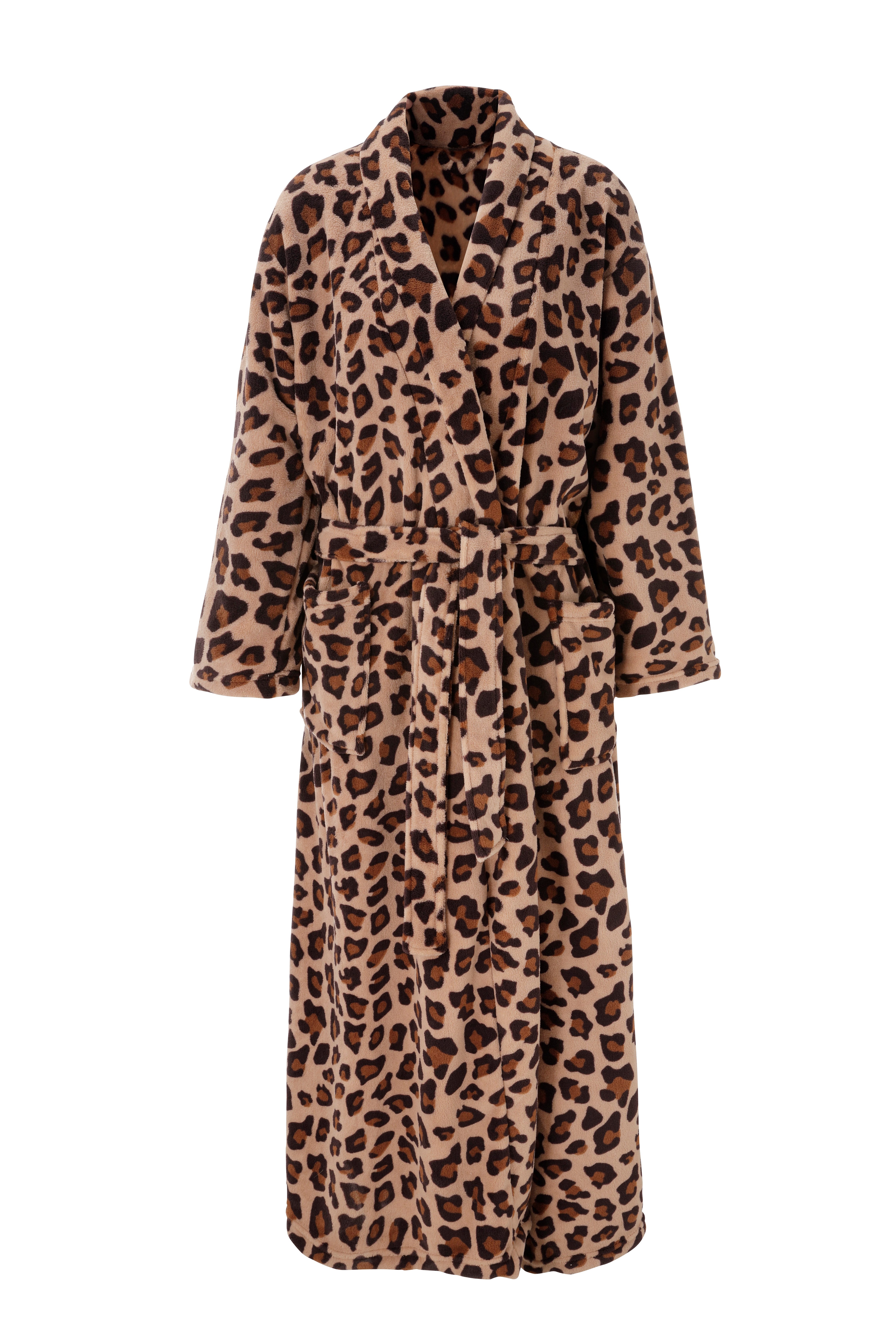 OTTO home Unisex-Bademantel Leo, ideal für Sauna, Spa & im Urlaub, modern, extra lang, Langform, Microfaser, Schalkragen, Gürtel, Animal Print, weich und kuschelig, Plüsch, für Damen und Herren, S-XL