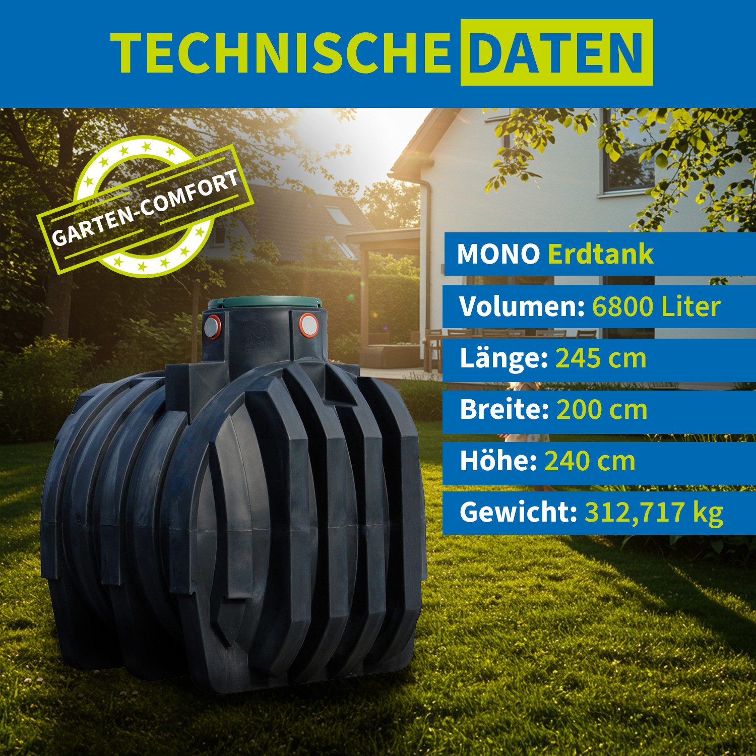 4rain Druckbehälter MONO Erdtank-Paket 6800 Liter Garten-Comfort
