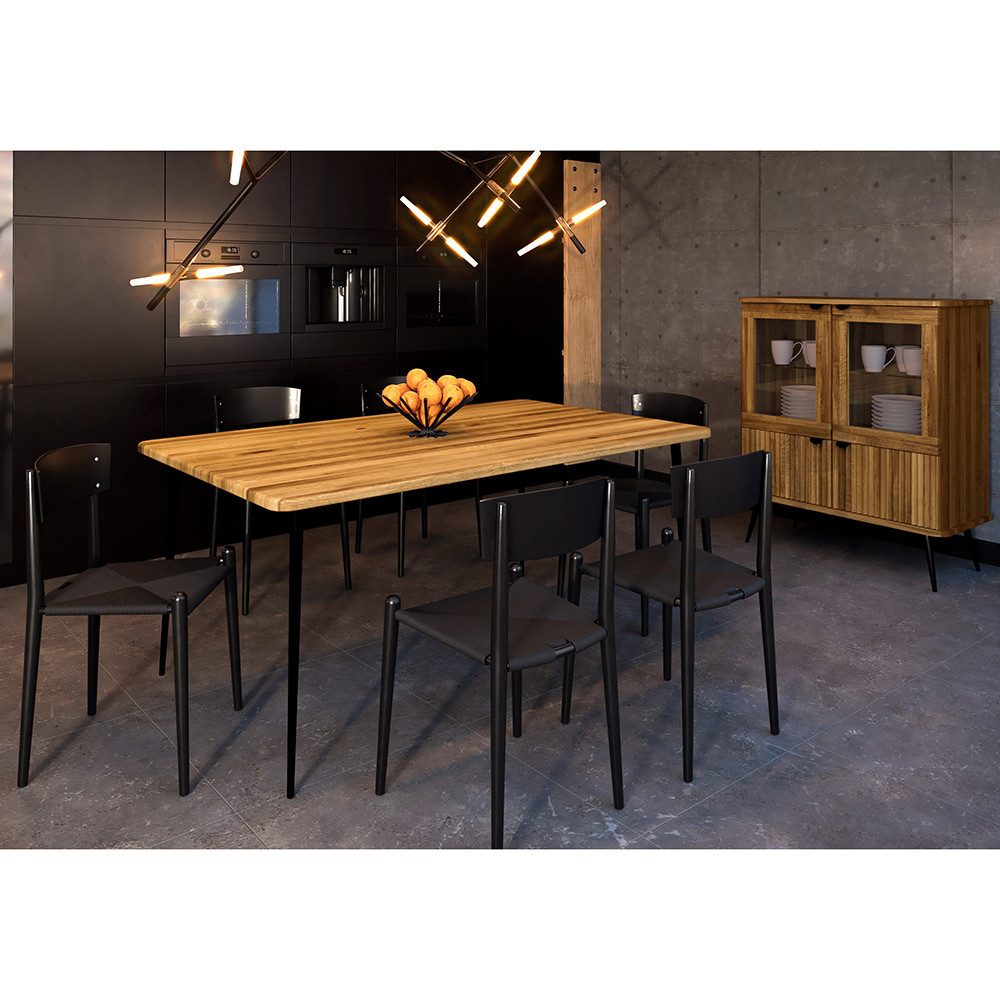Lomadox Esszimmer-Set KABALA-165, (Spar-Set, 2-St., Esstisch Highboard), Esstisch 80x180 cm, Eiche Massiv geölt, gerillte Front