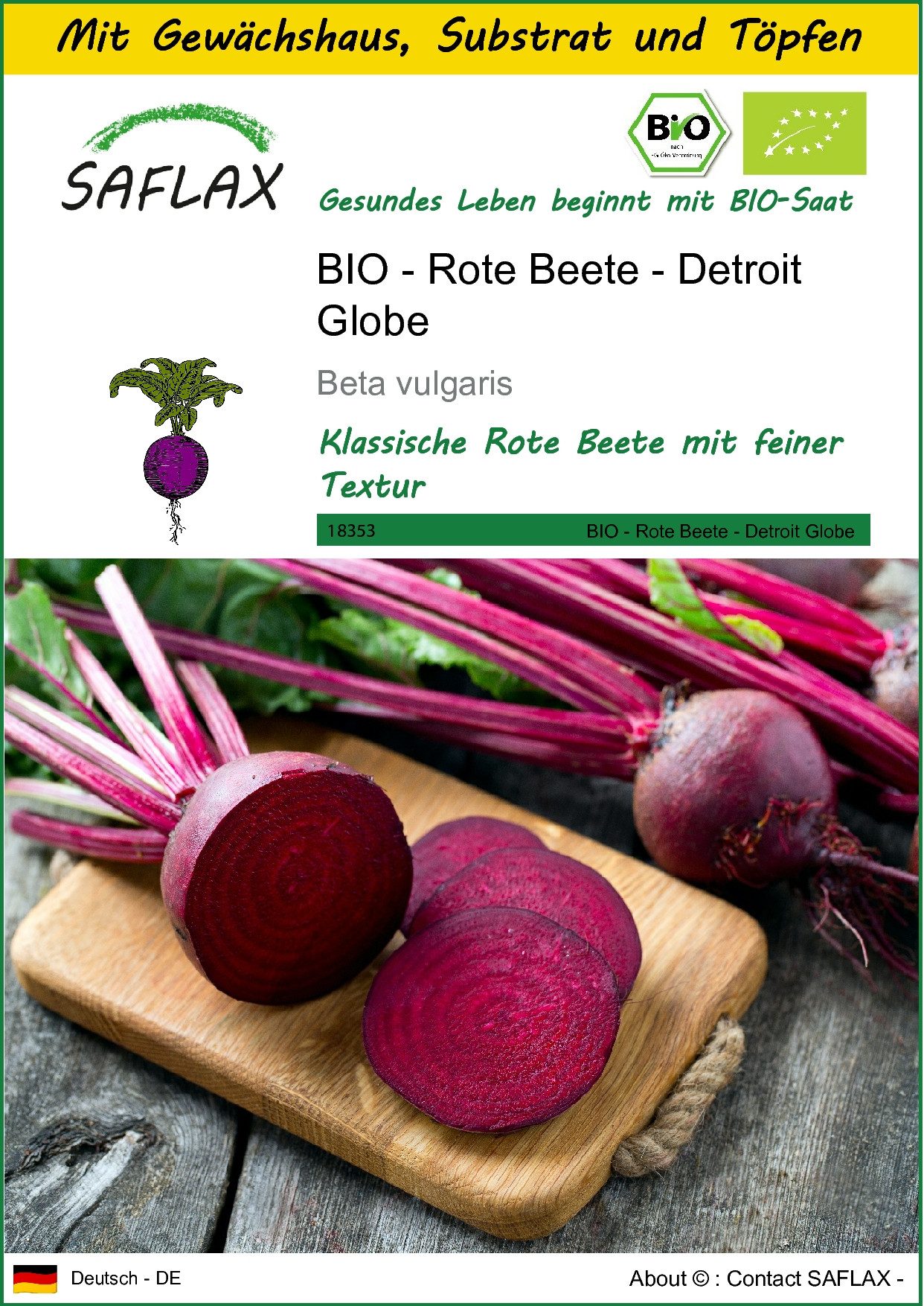 Gemüsesamen SAFLAX - Anzuchtset - BIO - Rote Beete - Detroit Globe