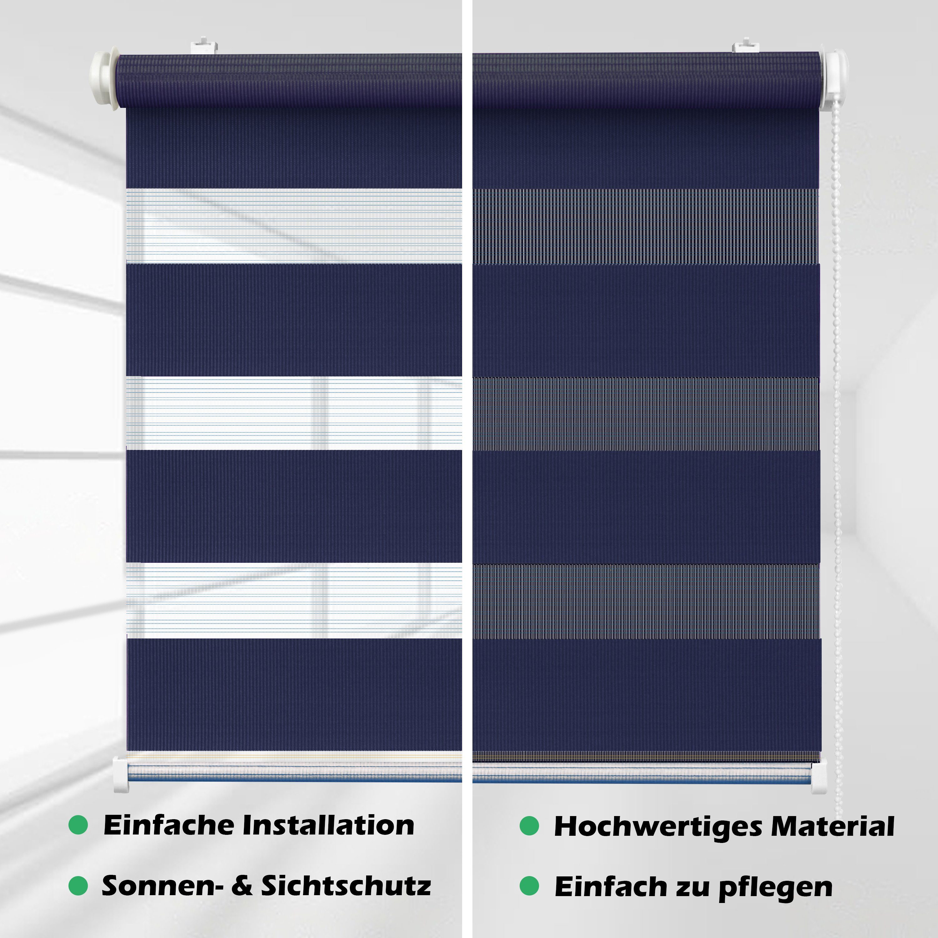 Doppelrollo Doppelrollo Blau "Colour" Klemm Klemm- mit Schraubmontage Fix DomDeco, oder Fenster-Roll, Klemmträger, Duo-Rollo