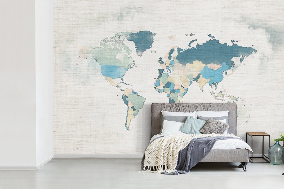 Weltkarte - St), Wallpaper Textil, Tapete (6 Fototapete MuchoWow Matt, Wohnzimmer, bedruckt, Schlafzimmer, - Pastell Kinderzimmer, Vinyl für
