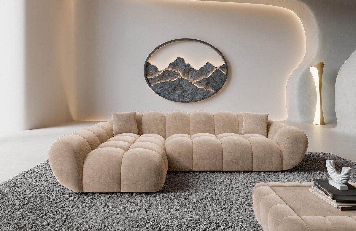 Sofa Dreams Polsterecke Maleron L Form kurz Stoffsofa, 4-Sitzer, Design Loungesofa, Ottomane links, Samtstoff Bezug in Beige
