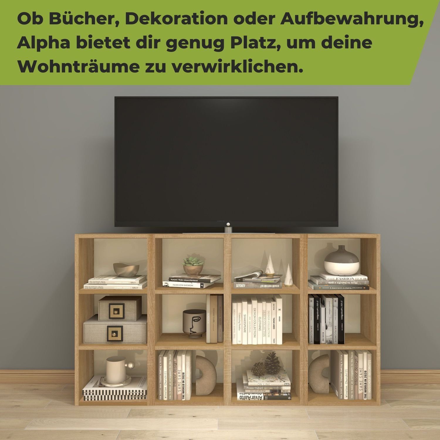 Coemo Regal, 30x25x80 Dekor Eiche Alpha Fächer Standregal Wand- 3 Bücherregal Natur 80