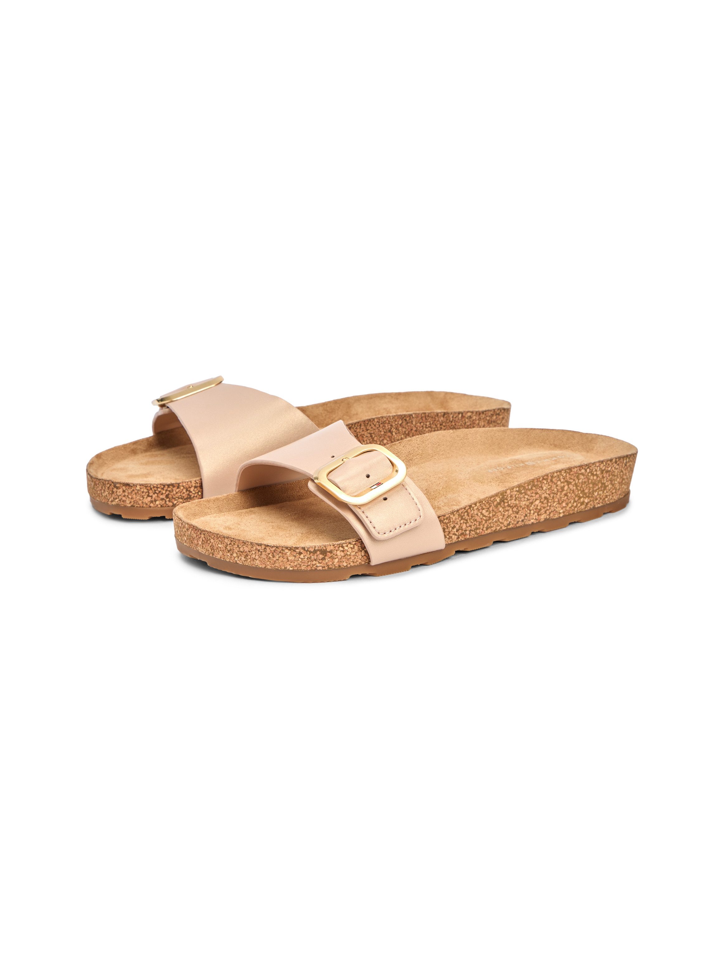 Tommy Hilfiger TH CLASSIC CORK SANDAL PEARL LTH Pantolette Strandschuh, Pool Slides, Flat mit Logoemblem