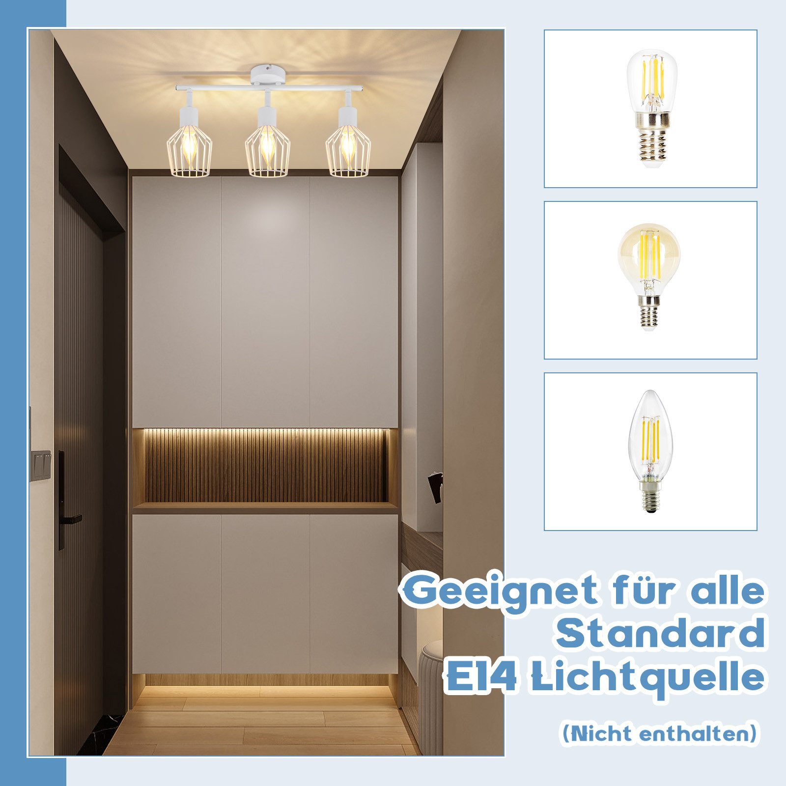 Nettlife Deckenstrahler Vintage Schwarz/Weiß E14 1/2/3/4/6 Flamming Industrial, Drehbar 350°, LED wechselbar, für Flur Küchen Schlafzimmer, Wohnzimmer, Esszimme – Bild 3 von 5