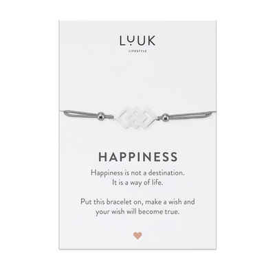 LUUK LIFESTYLE Freundschaftsarmband verschlungene Quadrate, handmade, mit Happiness Spruchkarte
