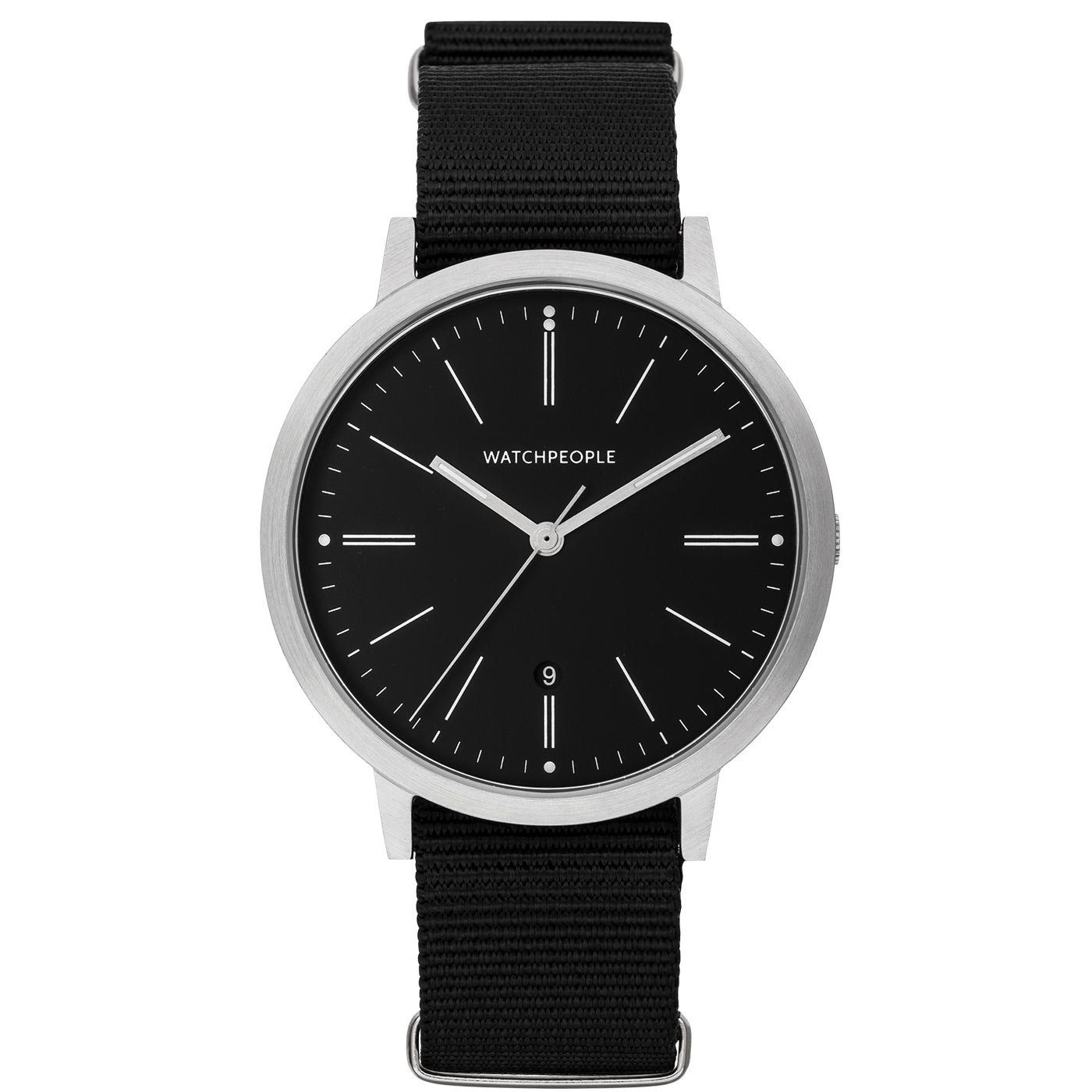 Watchpeople Quarzuhr Hidden Nato Black WP 059-01, flach, versenkte Krone, Datumsanzeige