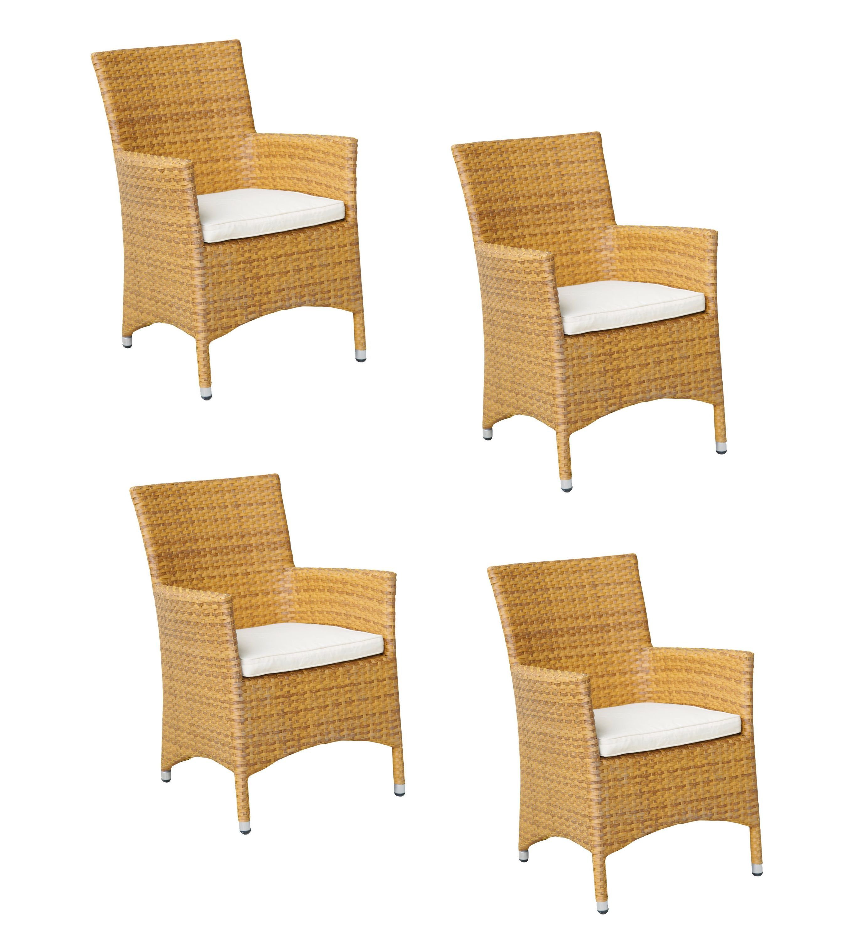 Stapelstuhl Tabaco St), KONWAY® Konway Polyrattan GARDA Sessel (4 GARDA Stühle + 4x Sitzkissen
