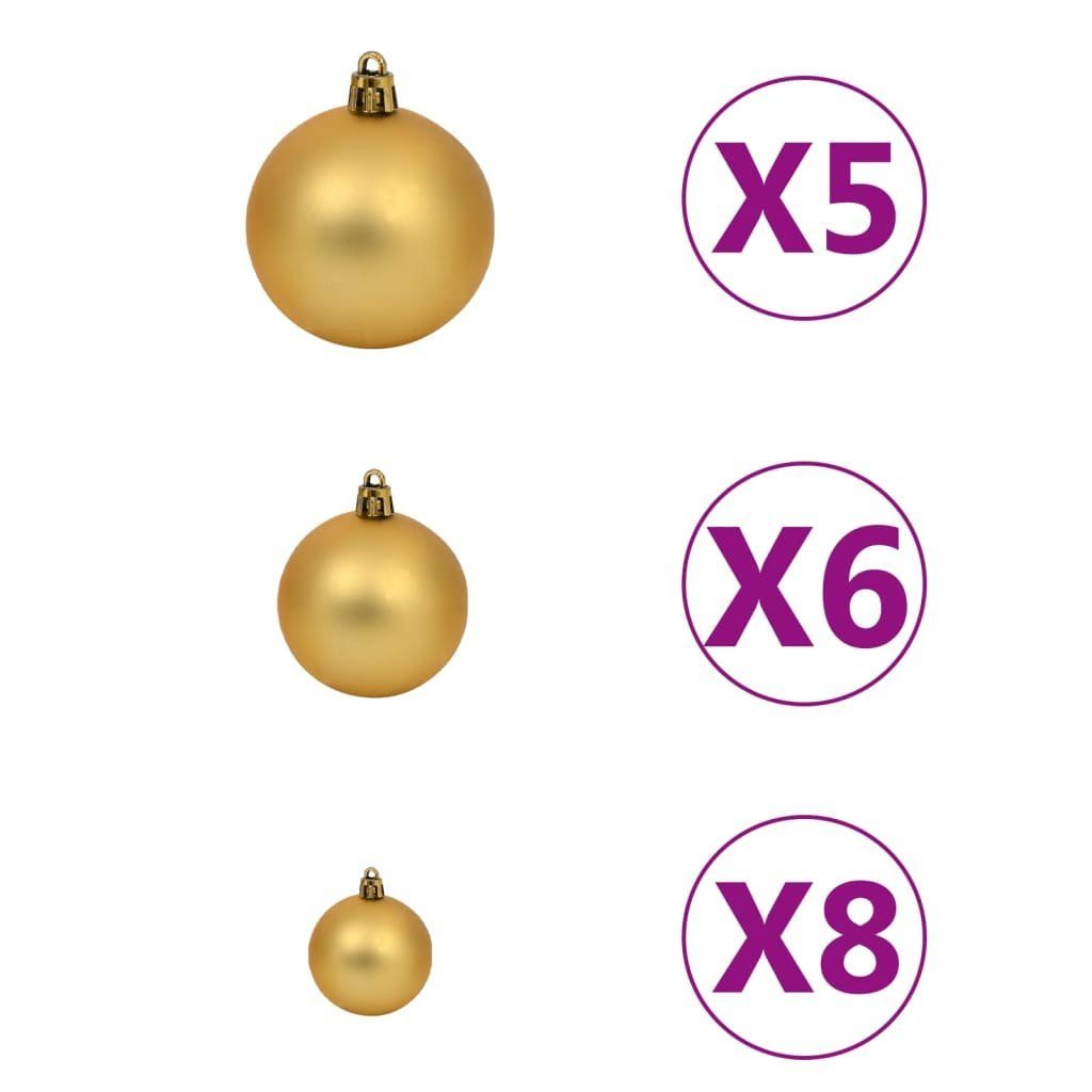 vidaXL Künstlicher Weihnachtsbaum Künstlicher Weihnachtsbaum Beleuchtung Kugeln Grün & Gold cm 180 mit
