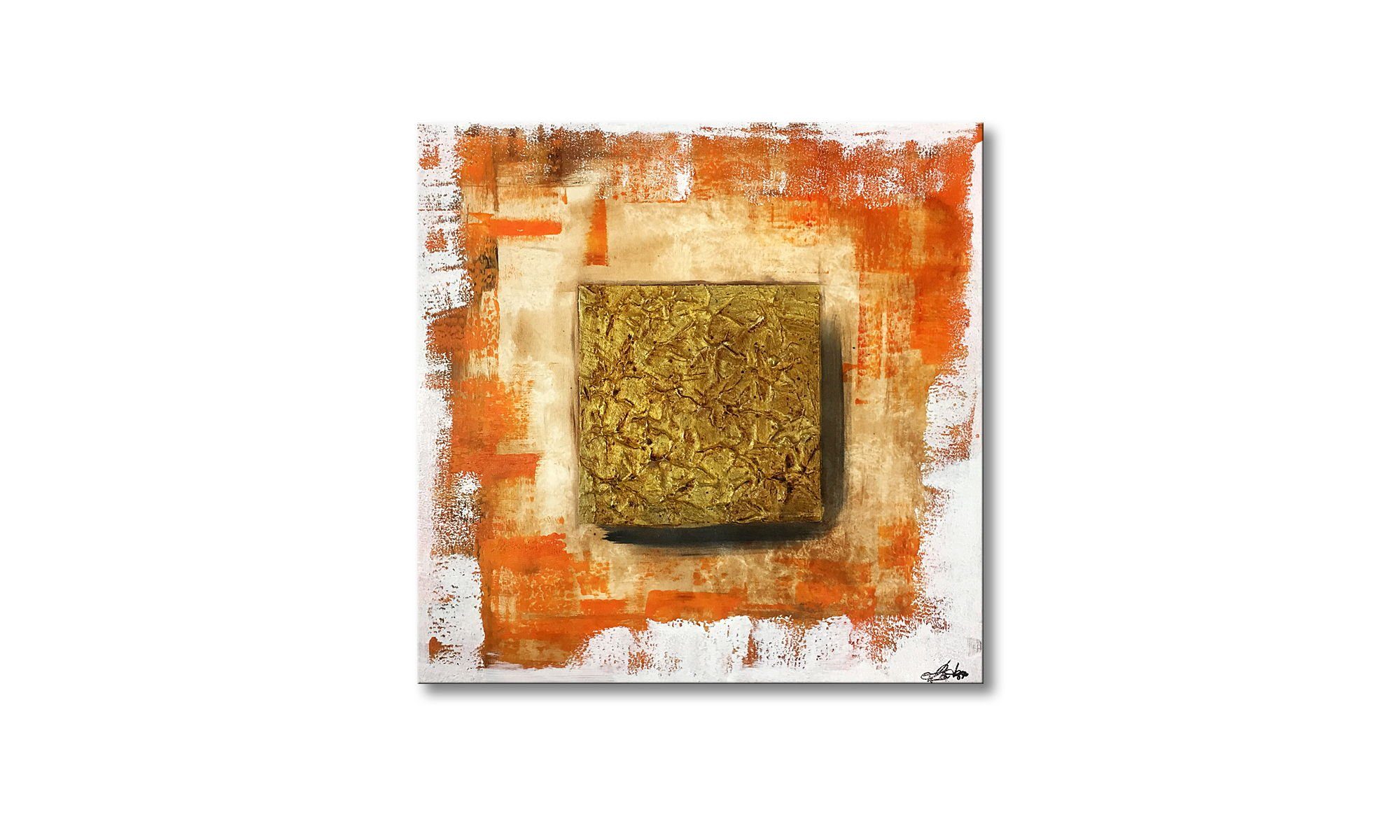 WandbilderXXL Gemälde Golden Glow 70 x 70 cm, Abstraktes Gemälde, handgemaltes Unikat