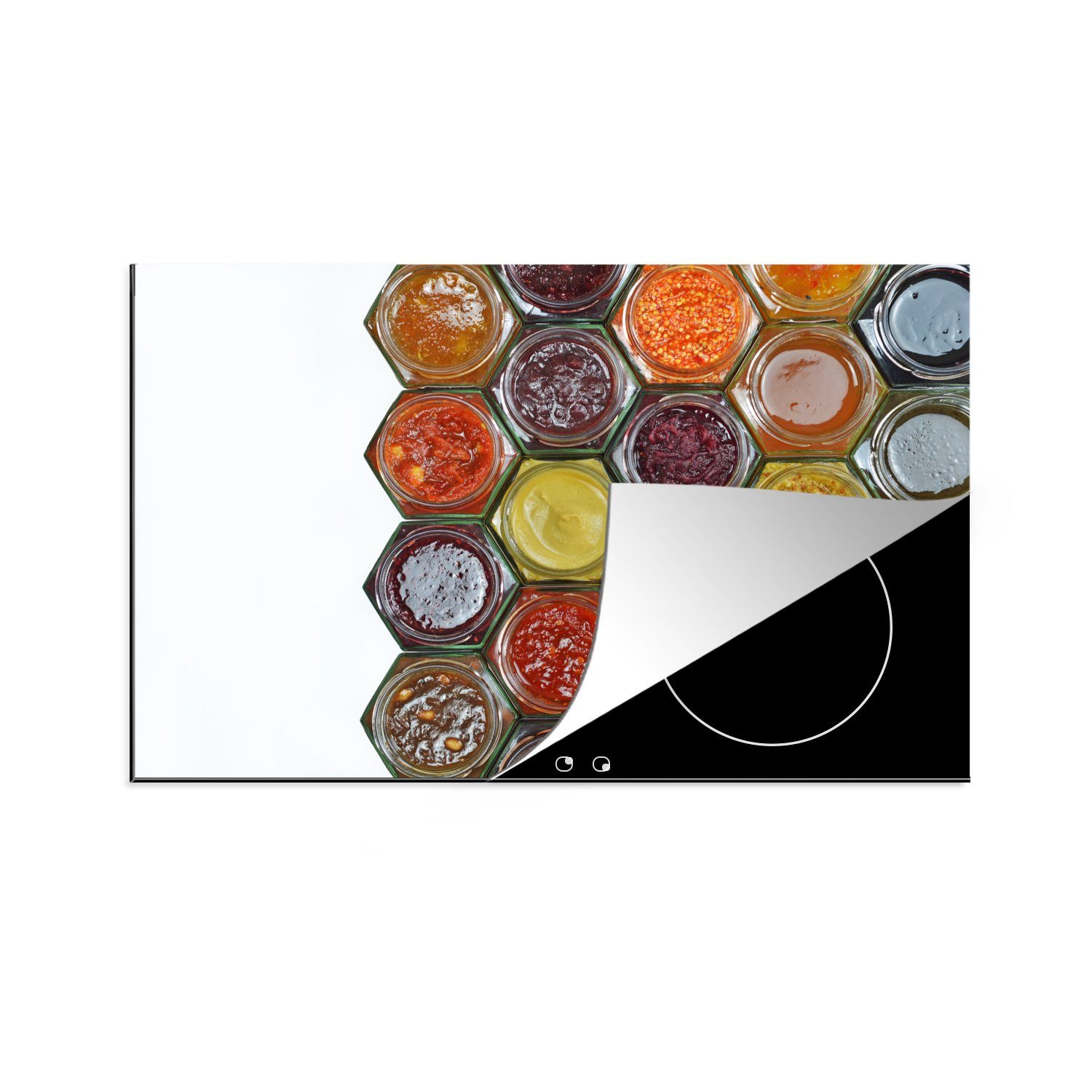 MuchoWow Herdblende-/Abdeckplatte Verschiedene Arten von Gewürzen, einschließlich Chutney, Vinyl, (1 tlg), 81x52 cm, Induktionskochfeld Schutz für die küche, Ceranfeldabdeckung