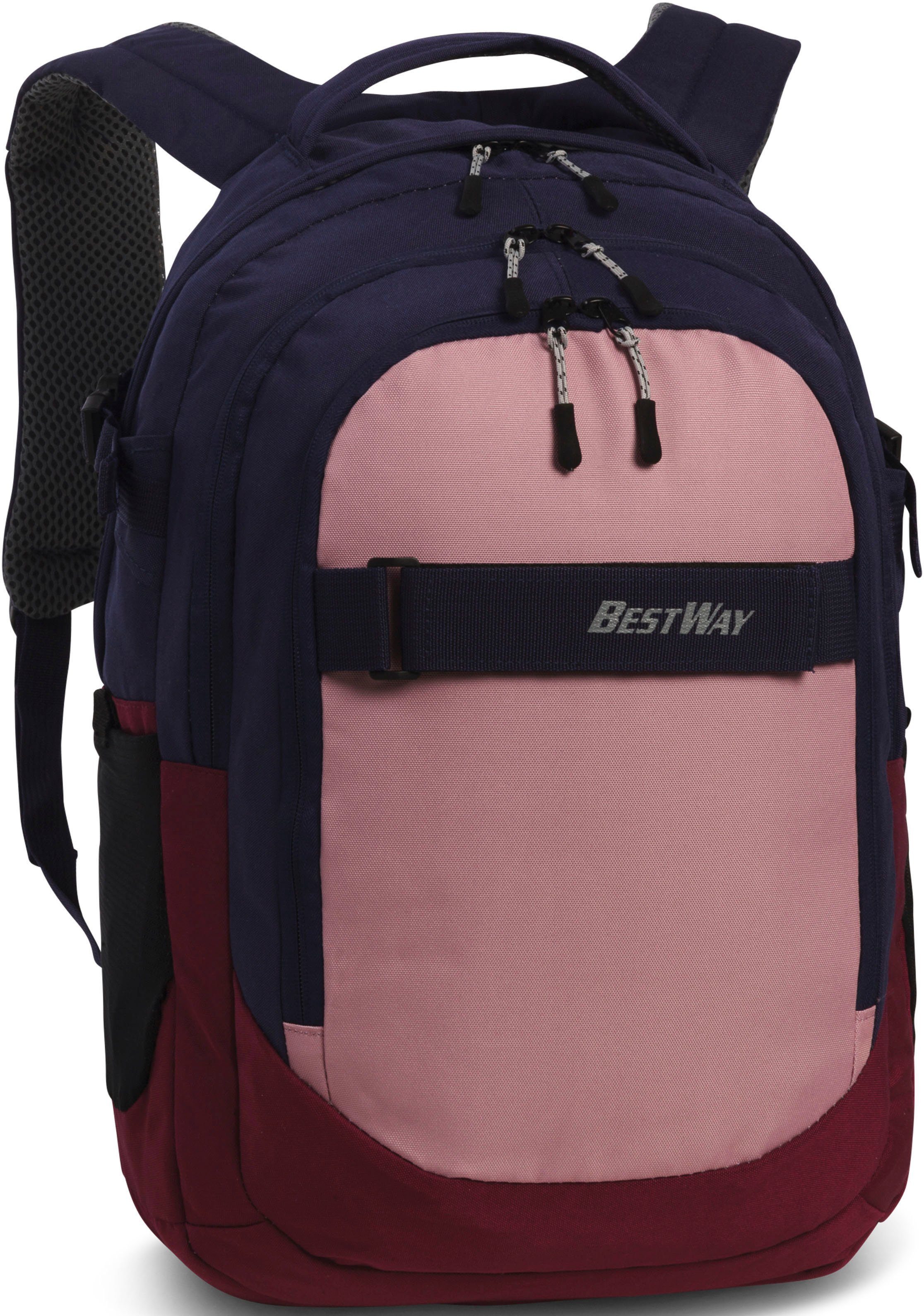 BESTWAY Schulrucksack Evolution Air, blau/rosa, verstellbare Bequeme, 15 mit Laptopfach, Zoll Schultergurte gepolstertem