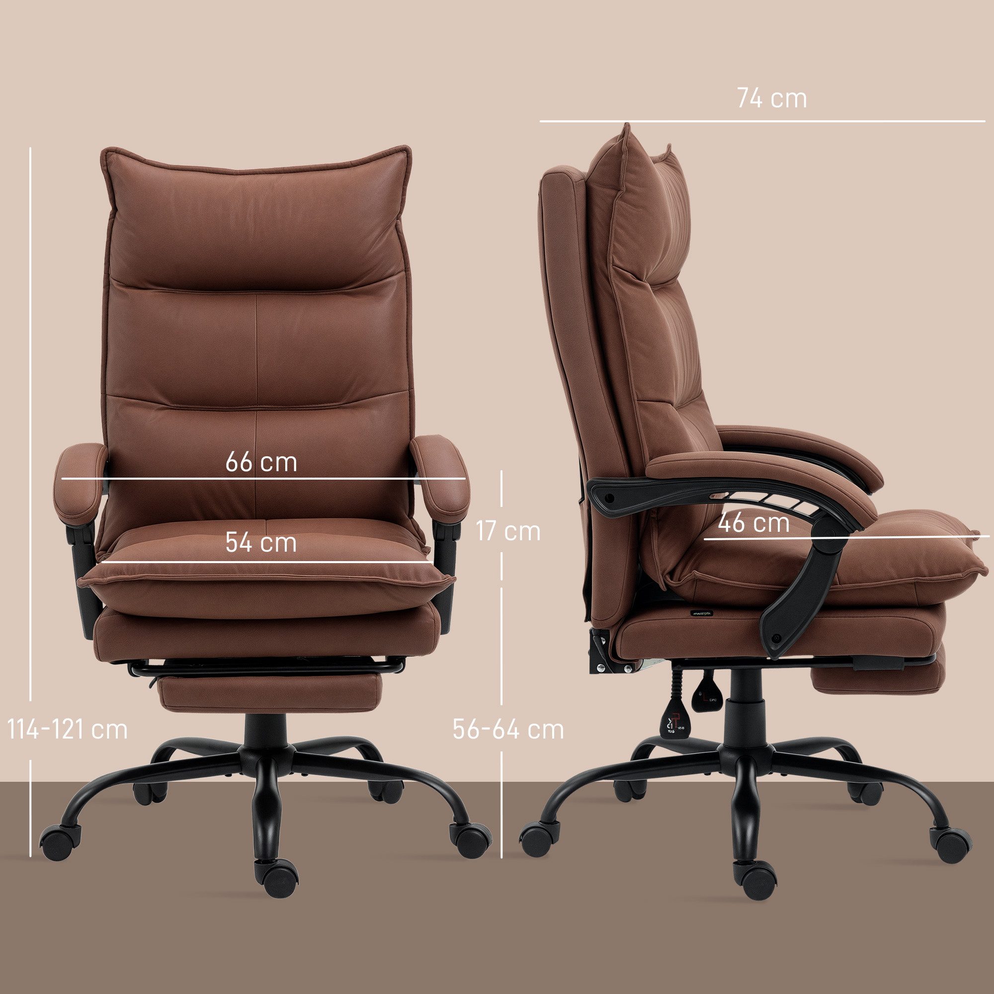 Vinsetto Schreibtischstuhl Bürostuhl Massagefunktion, Ergonomischer PC Stuhl mit Lendenheizung (Chefsessel, 1 St), 120 kg Belastbar, Braun – Bild 3 von 5