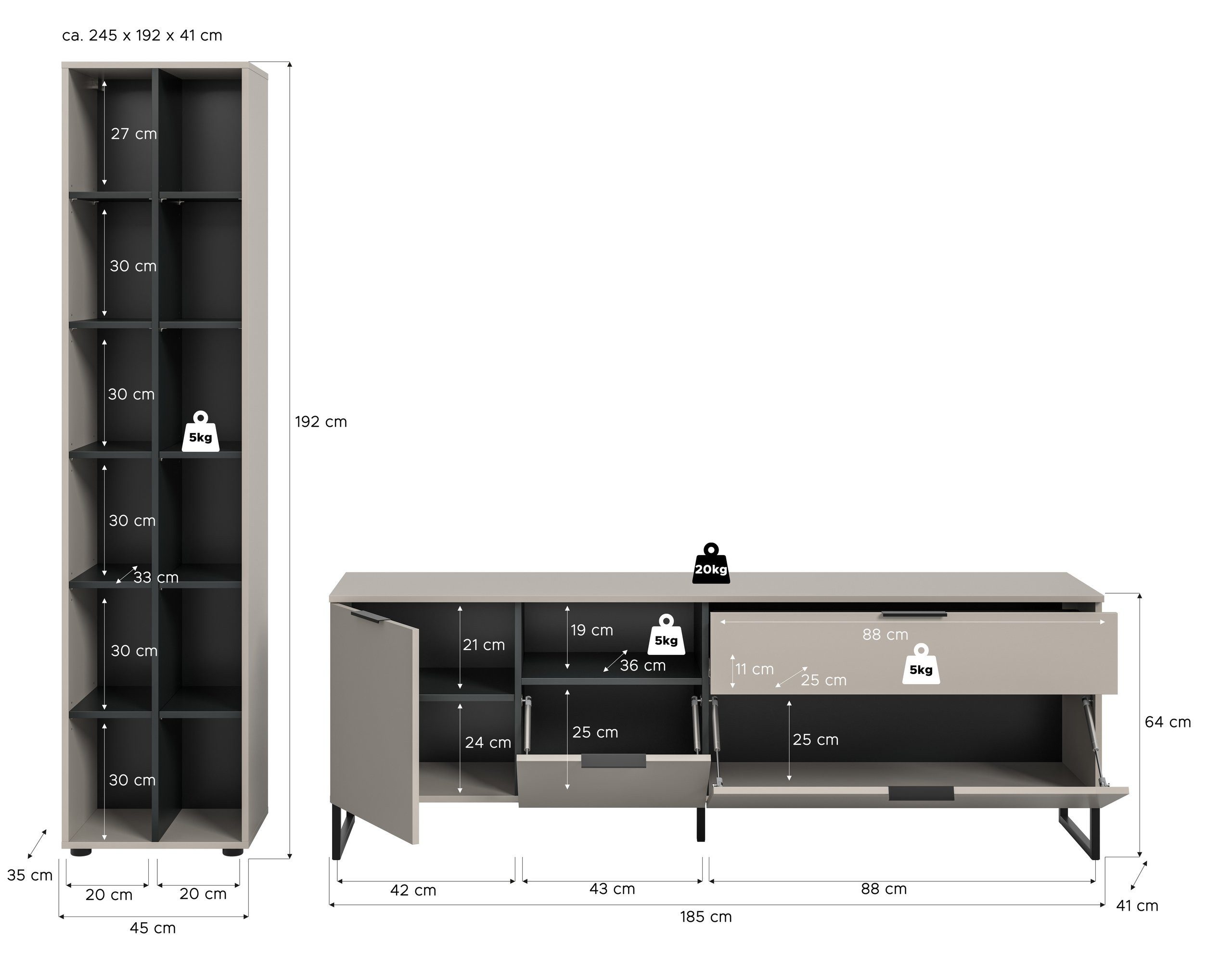 Newroom Wohnwand Kaschmir 245 cm, Wohnwand Kaschmir Modern Wohnzimmerschrank TV Wand Wohnzimmer Schra...