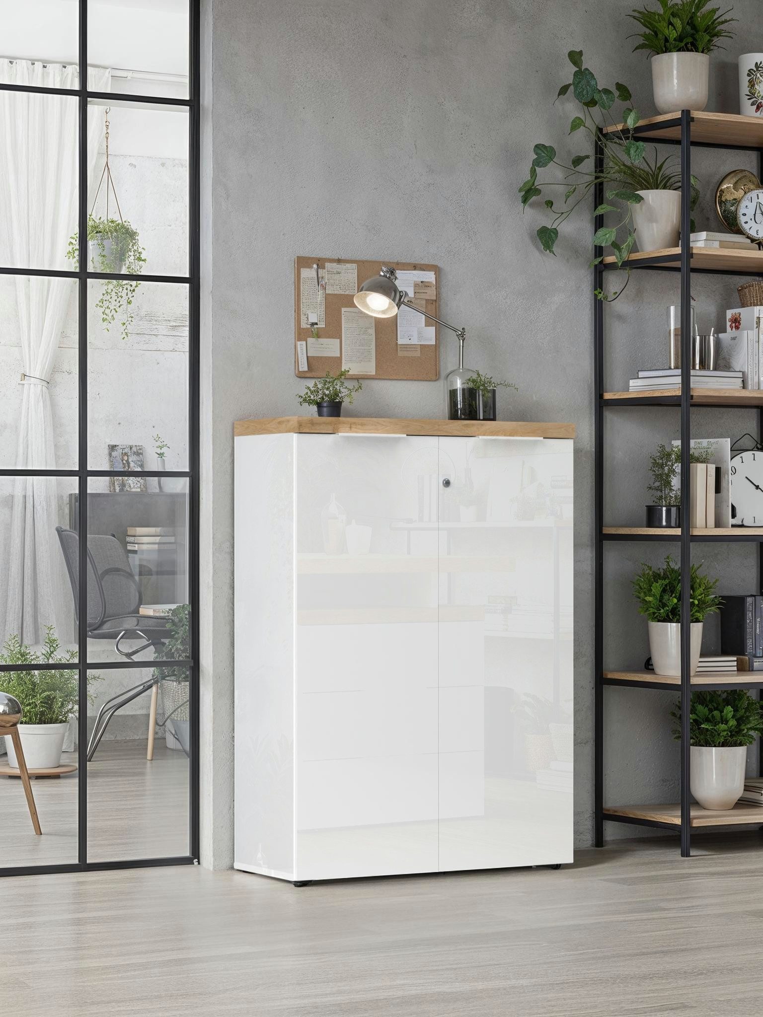 Home affaire Aktenschrank Easy H 115 cm, Büroschrank, Mehrzweckschrank mit 2 Türen Metallgriffe, abschließbar, Top 38 mm stark – Bild 5 von 5