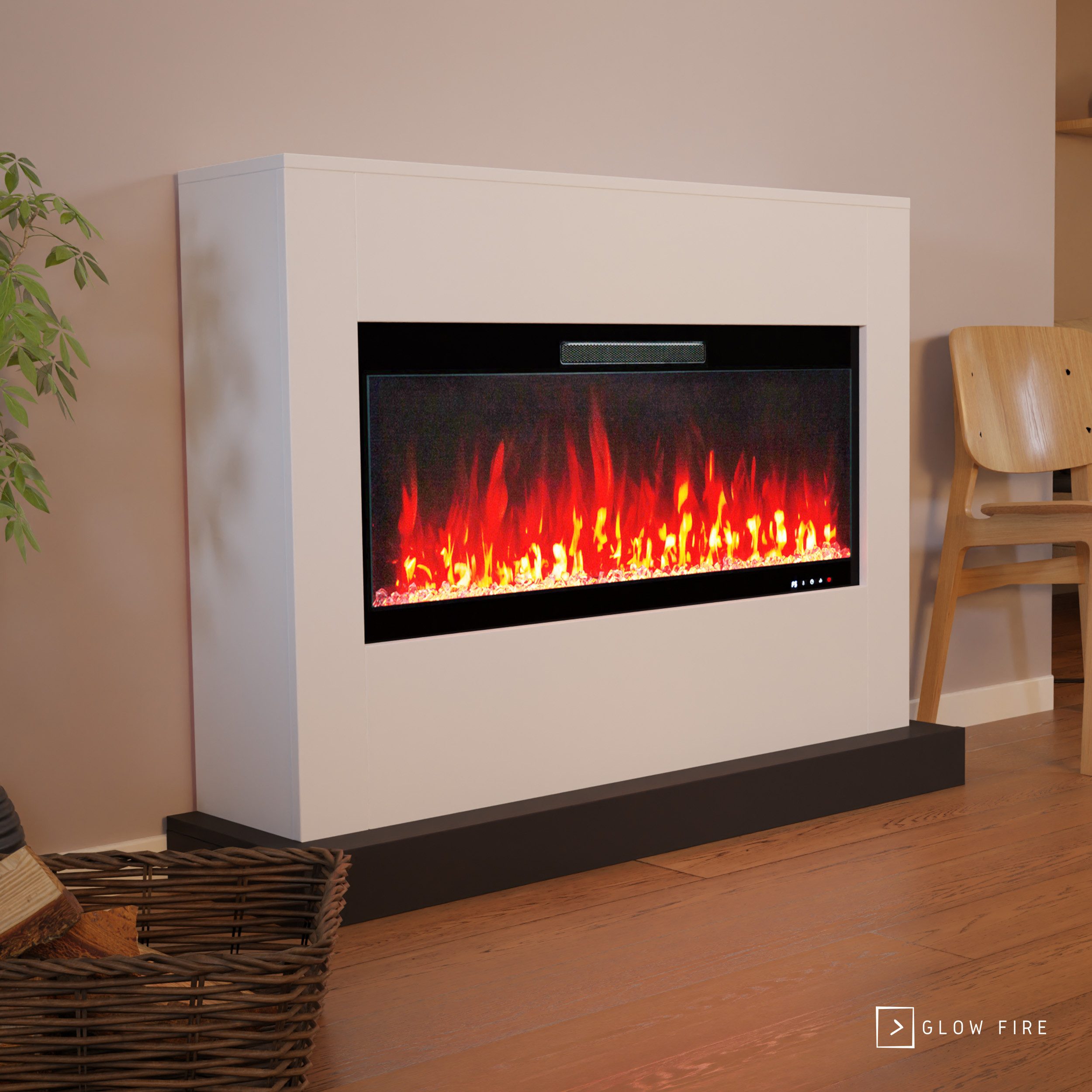 GLOW FIRE Elektrokamin weiß / grau / schwarz ZEUS LED Kamin mit Heizung, Elektrischer Kamin mit 3D Feuer mit Heizung, 2 Dekorationen