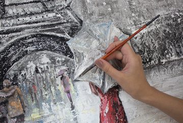 YS-Art Gemälde Frankreich, Menschen, Leinwand Bild Handgemalt Paris im Regen Rot Grau