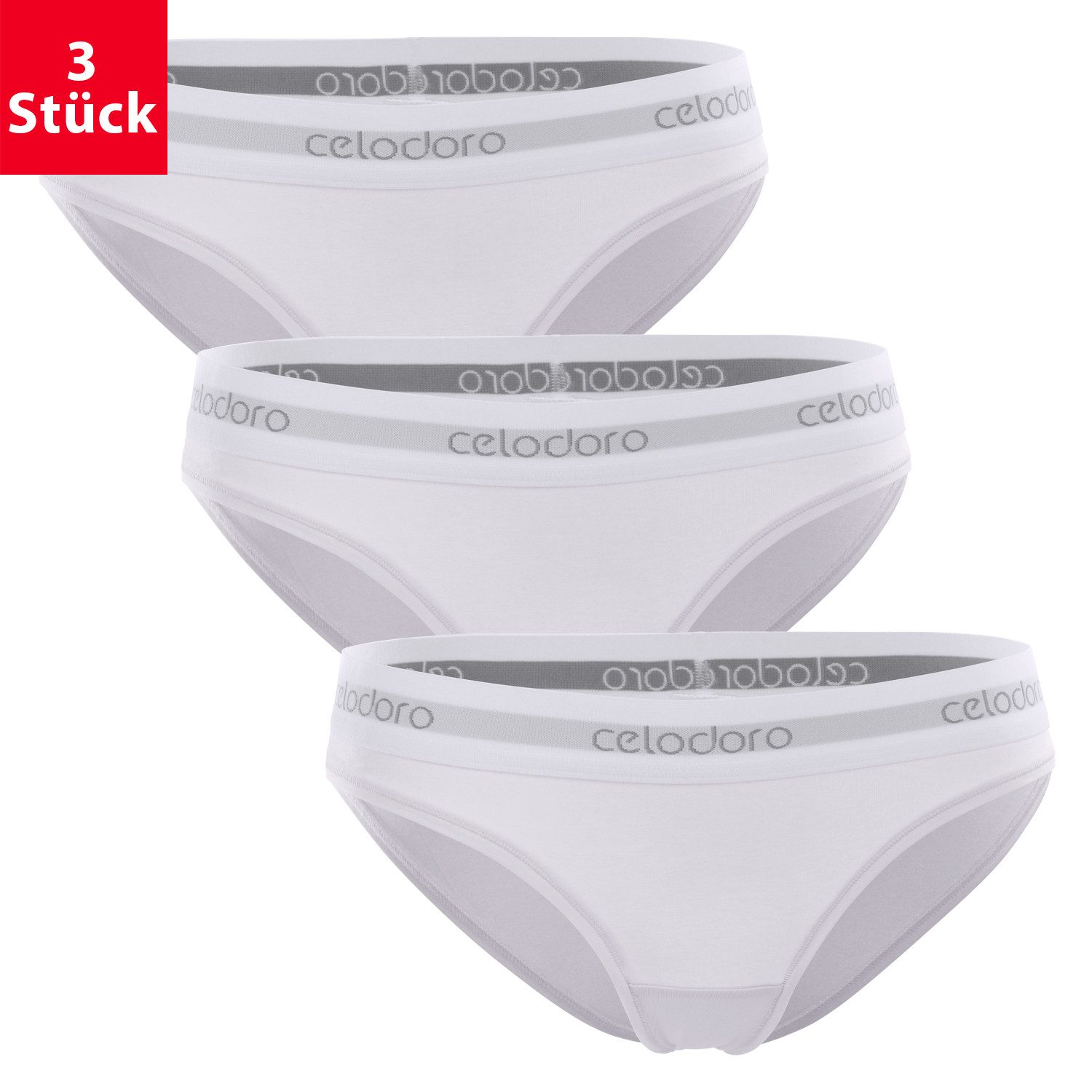 celodoro Slip Damen Bikini Slip (3er Pack) Webgummi-Bund mit Markenlogo günstig online kaufen