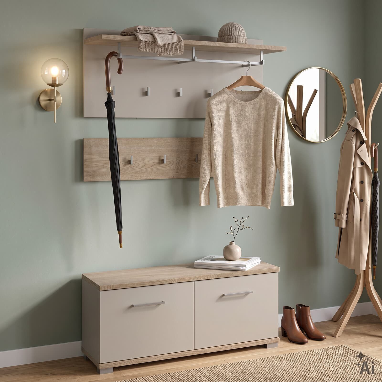 IDIMEX Wandgarderobe BILBAO, Garderobenset Flurgarderobe Sitzbank Cremona Eiche/ Kaschmir
