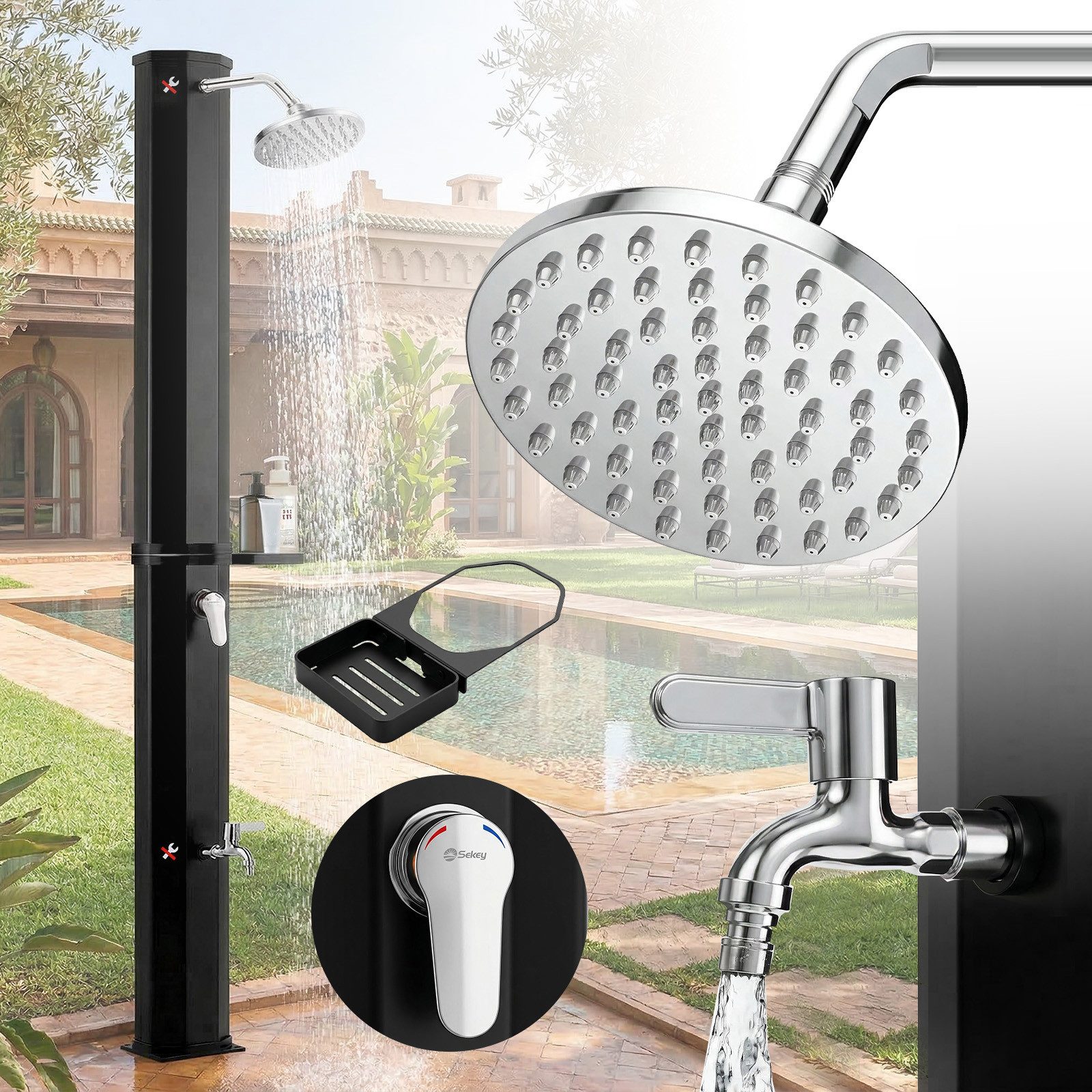 Sekey Solardusche 60 L Solar-Gartendusche Individuelle Temperatur & großer Tank, Ohne Strom & energiesparend/ Schnelle & einfache Montage