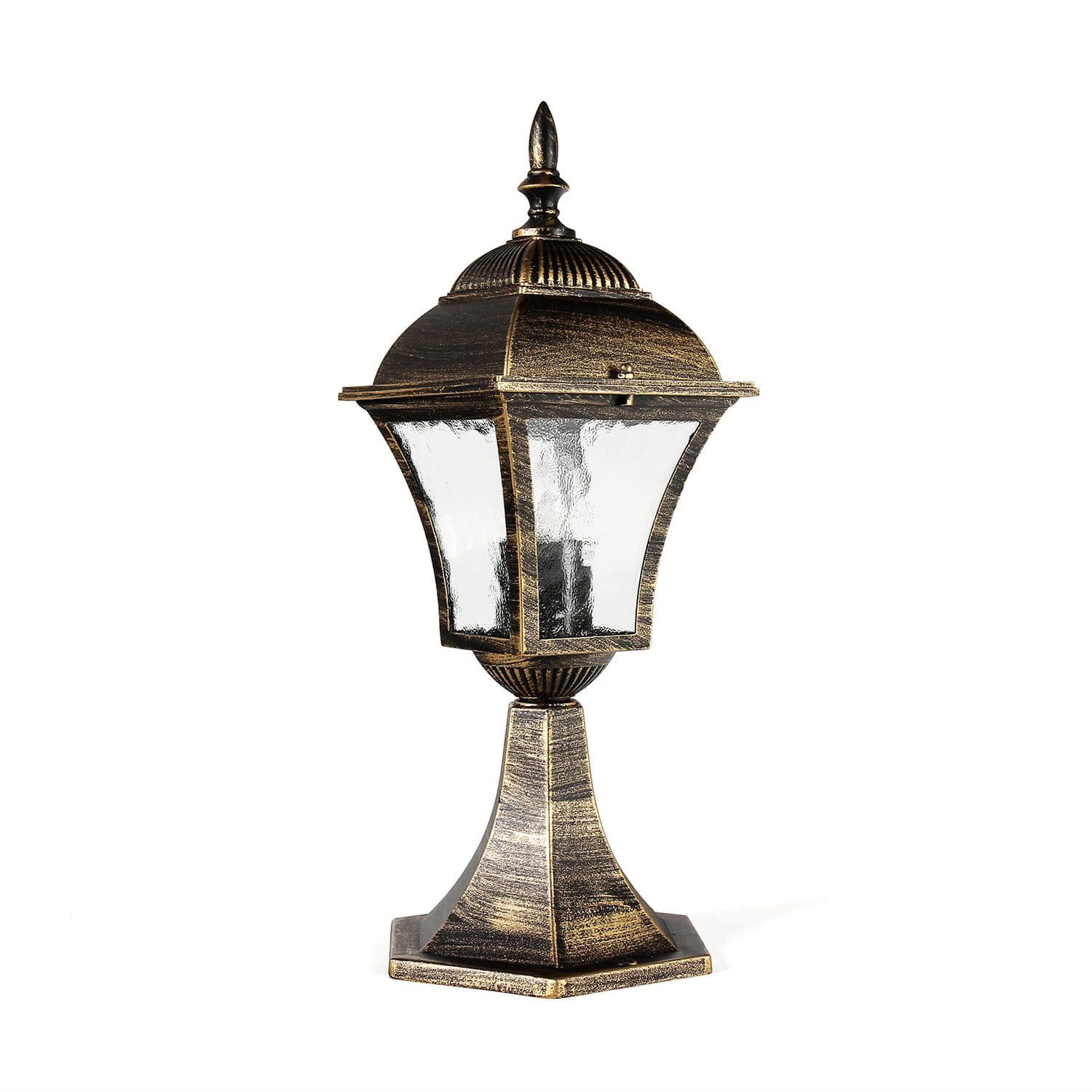 Licht-Erlebnisse Sockelleuchte TOSCANA, ohne Leuchtmittel, Rustikal 43 cm hoch Gold Antik E27 aus Aluminium Glas