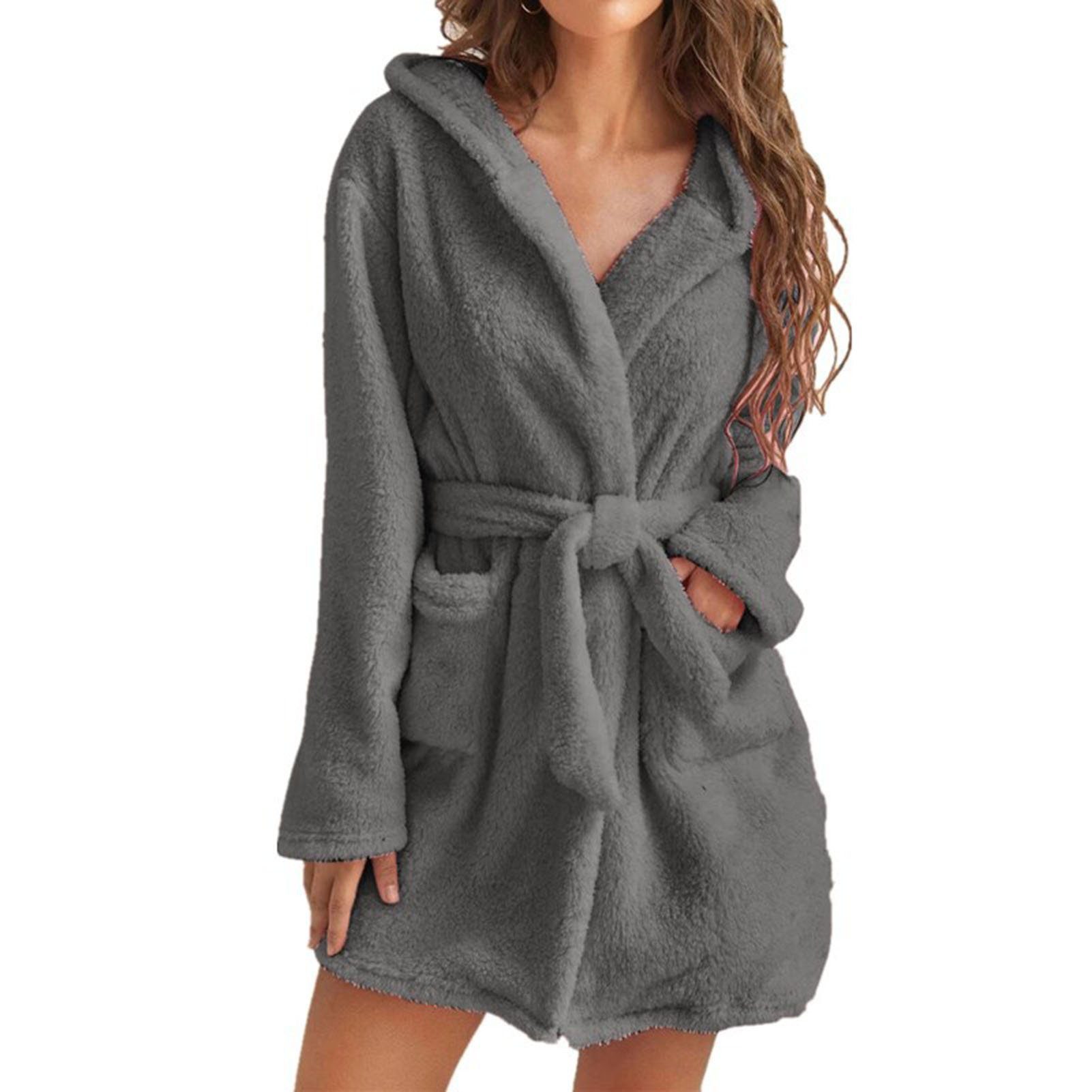 Blusmart Damenbademantel Damen-Handtuch-Bademantel Mit 2 Taschen, Atmungsaktiv, Bequem, Für grey