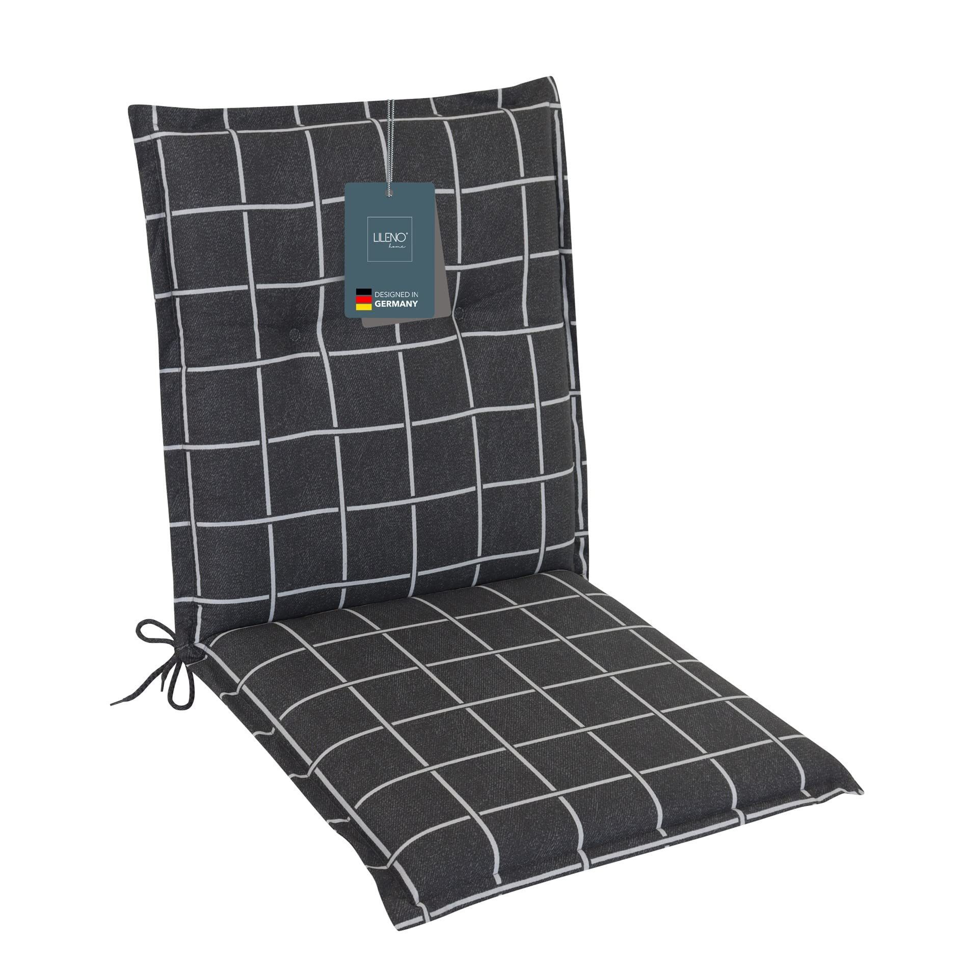 LILENO HOME Polsterauflage Niedriglehner, bequeme Sitzauflage für Gartenstühle, Stuhlkissen, (1 St., 1er Set), Gartenstuhl Auflage in Yacht-Karo Anthrazit, Sitzpolster waschbar