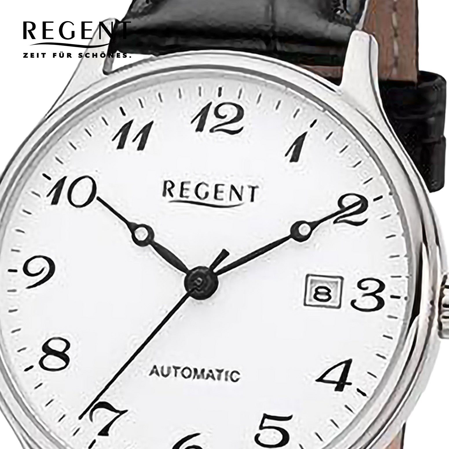 Regent Herren Analog, Herren Regent extra silber Armbanduhr Armbanduhr Lederarmband Quarzuhr groß rund, (ca. 40mm),