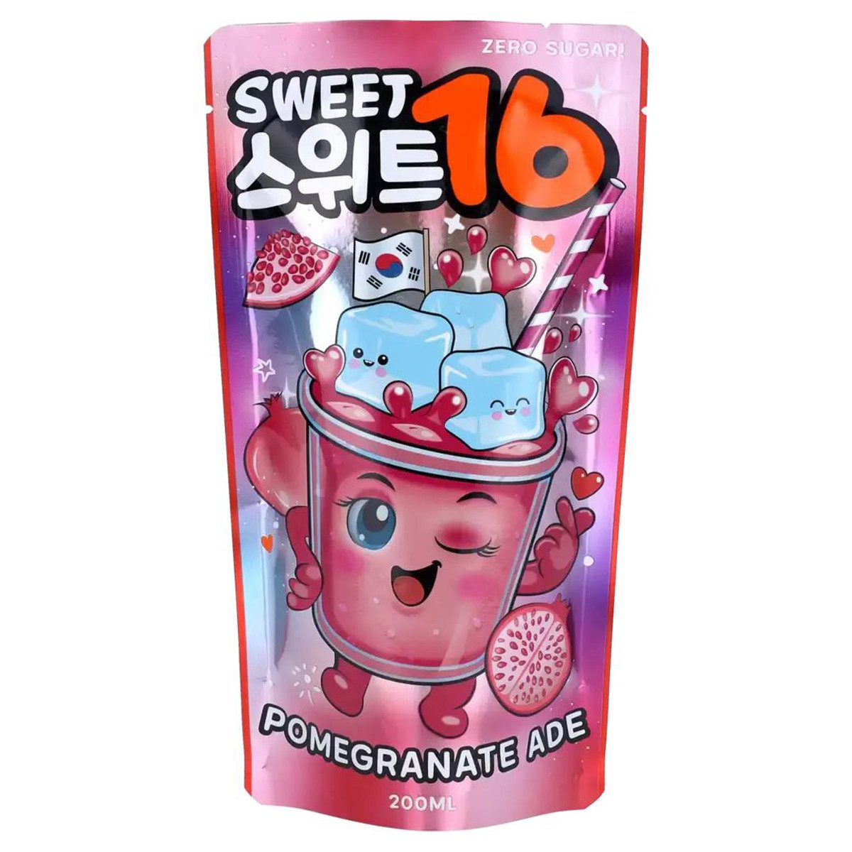Sweet16 Softgetränk, Sweet16 Granatapfellimonade koreanisches Getränk zuckerfrei 200ml