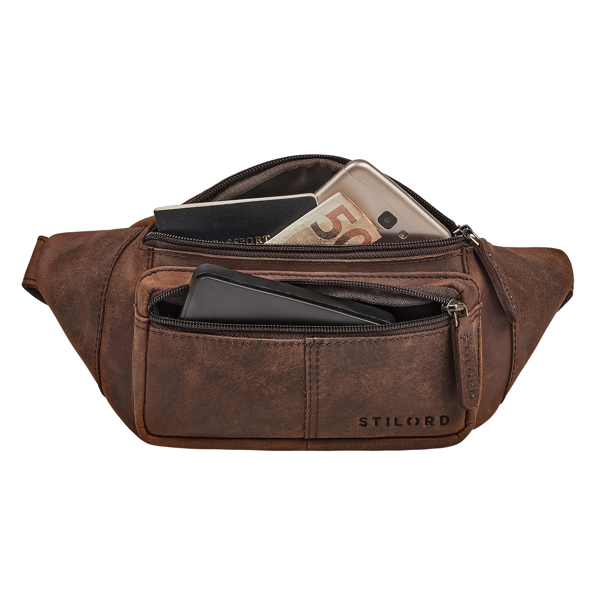 Bauchtasche "Devon" Vintage Bauchtasche Herren Leder Gürteltasche viele Fächer