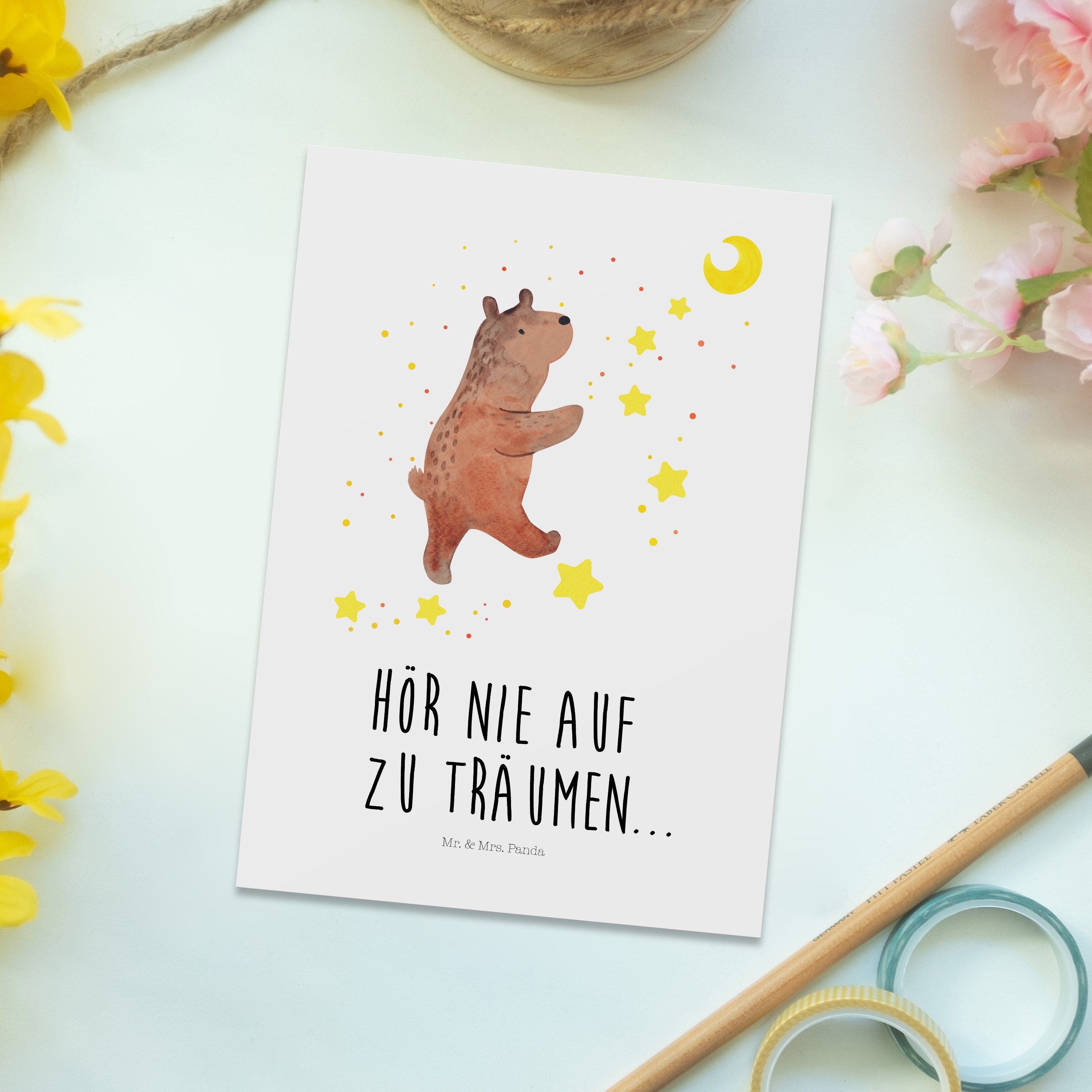 Träume Postkarte - Teddy, Träum Ansichtskarte, Geschenk, - Mrs. Einladung, Panda & Bär Mr. Weiß