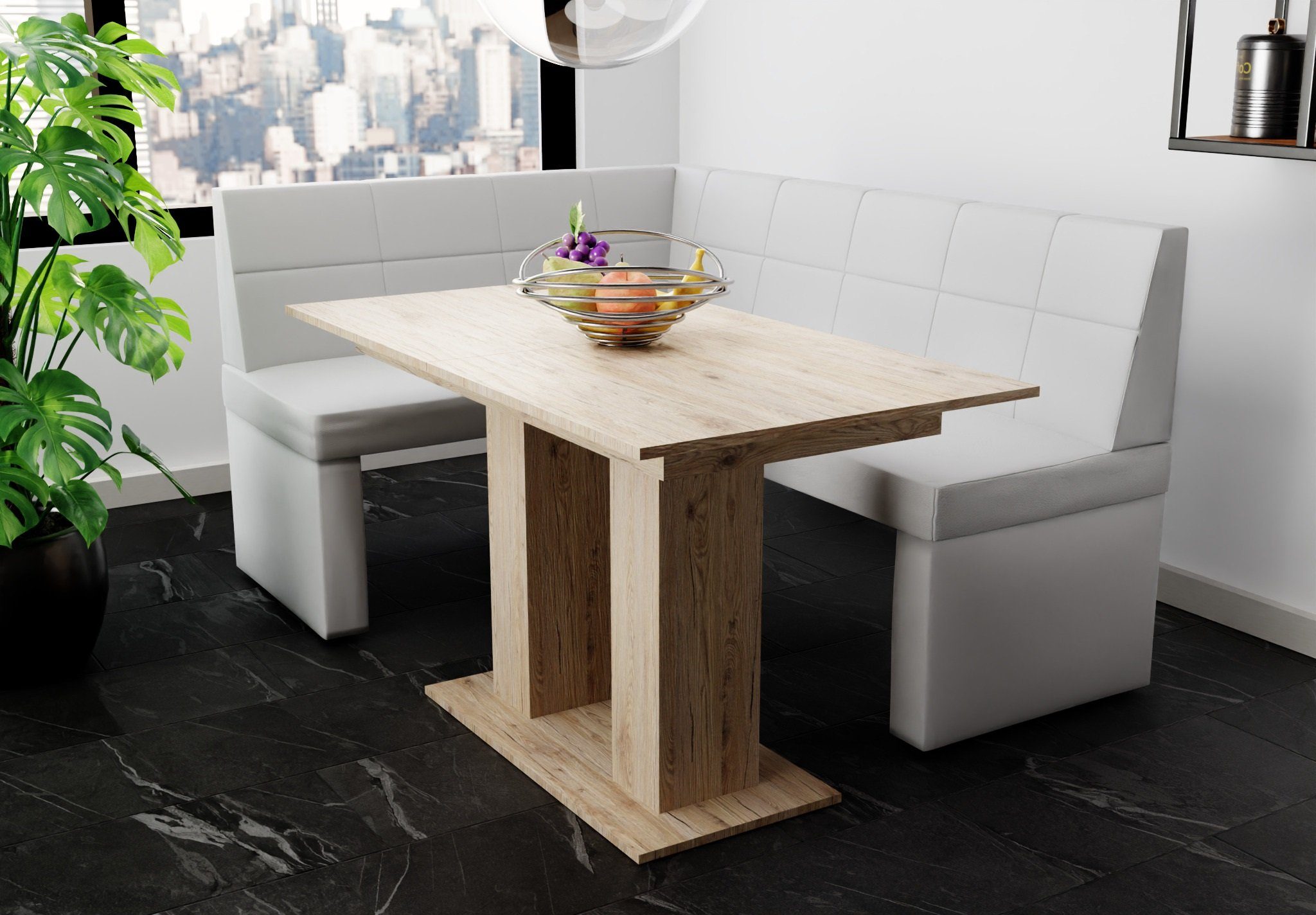 Möbel Eckbankgruppe ausziehbarer „BLAKE XL“ 196x142cm mit Fun Tisch Größe Tisch Sonoma, Eckbankgruppe