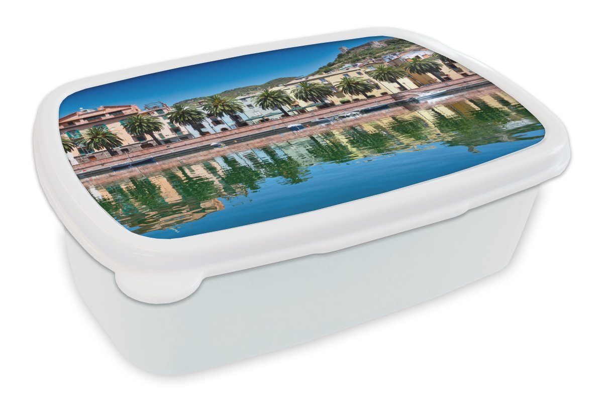 MuchoWow Lunchbox Die Uferpromenade von Bosa Italien, Kunststoff, (2-tlg), Brotbox für Kinder und Erwachsene, Brotdose, für Jungs und Mädchen weiß