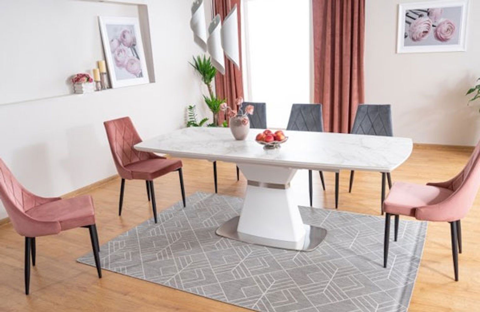 Feldmann-Wohnen Esstisch Solin (Tischplatte ausziehbar von 160cm auf 210cm, moderne Esstisch in einer harmonischen Farbkombination), 160-210x90x76cm Marmor weiß ausziehbar