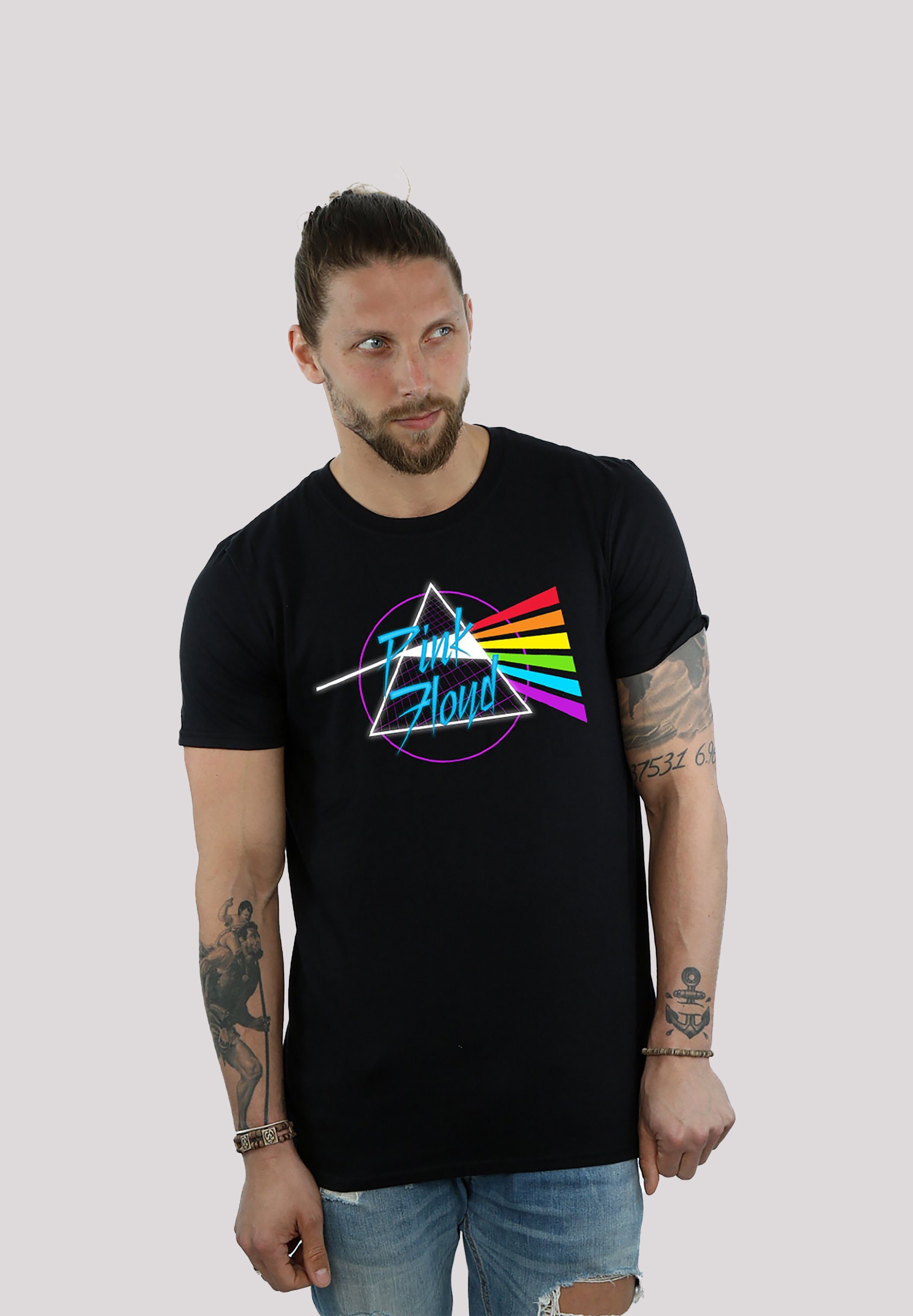 Dark Baumwollstoff Sehr T-Shirt weicher Side mit Print, Neon Pink Floyd hohem Tragekomfort F4NT4STIC