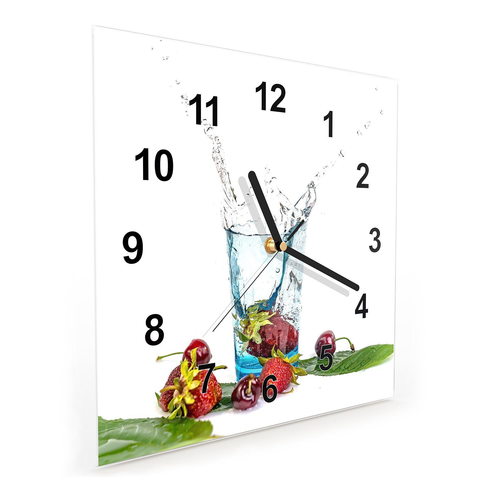 30 Früchten 30 Größe Motiv Glasuhr mit Primedeco mit Wasserglas Wandkunst x Wanduhr cm Wanduhr