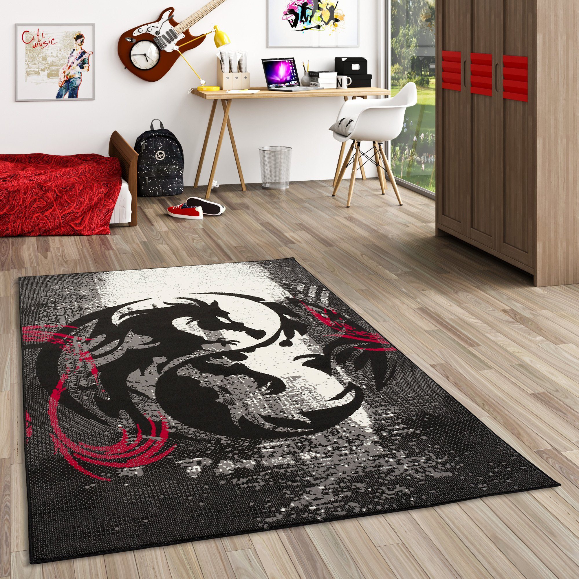 Pergamon Designteppich Trendline Teppich Drachen Schwarz, Rechteckig, Höhe: 8 mm