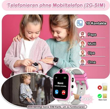 IOWODO Smartwatch (1,69 Zoll, 2G, Nano SIM Card), Kinder 2G SOS Smartwatch mit Kamera, Spiele - Jungen/Mädchen 3-12J