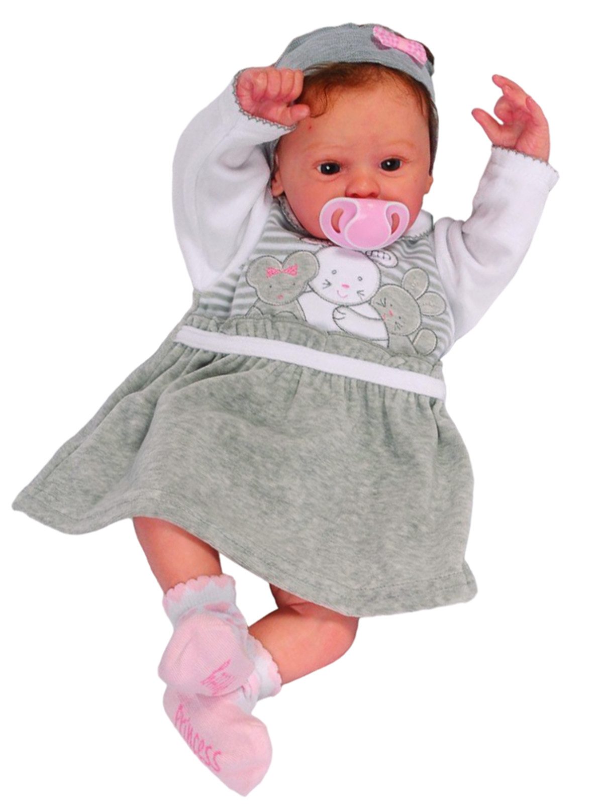 La Bortini Sweatkleid Baby Kleid warm und weich Erstlingskleid in Grau mit Tieren aus weichem Velours, 44 50 56 62 68 74