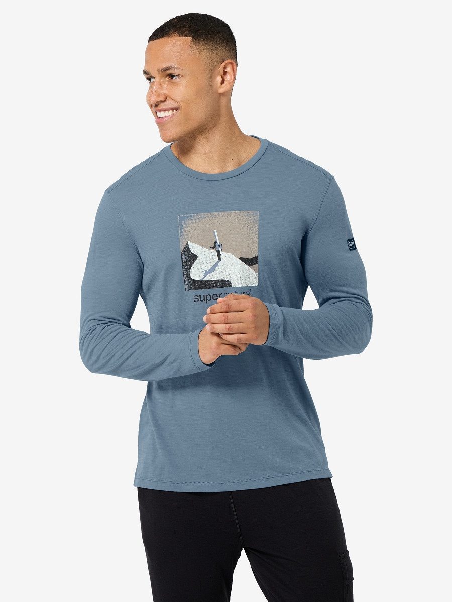 SUPER.NATURAL Sweatshirt für Herren, Merino ALMOST DONE Skitour Motiv, Berge