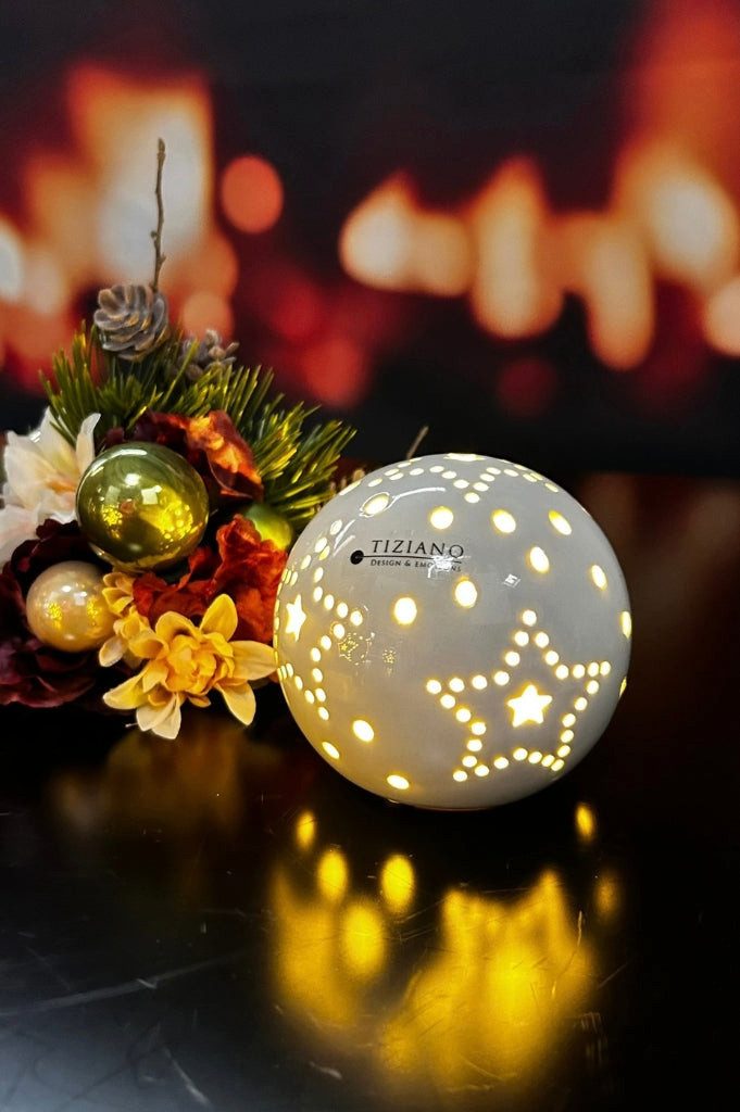 TIZIANO - DESIGN & EMOTIONS Dekofigur Deko Lichtkugel Tazzola creme LED