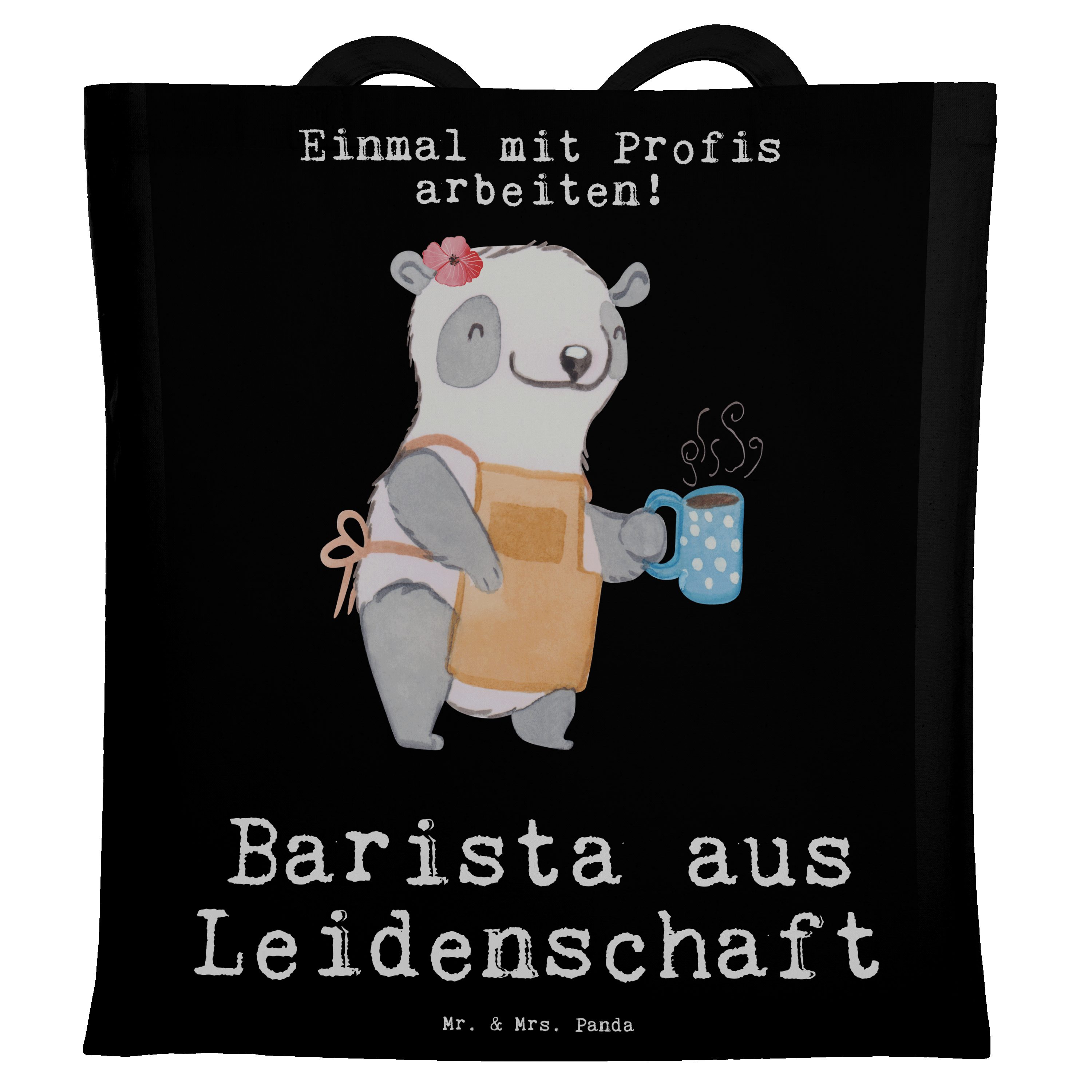 Barista Panda - Jubilä Geschenk, - Mrs. Mr. Schwarz (1-tlg) Leidenschaft Tragetasche aus & Cafe, Eröffnung