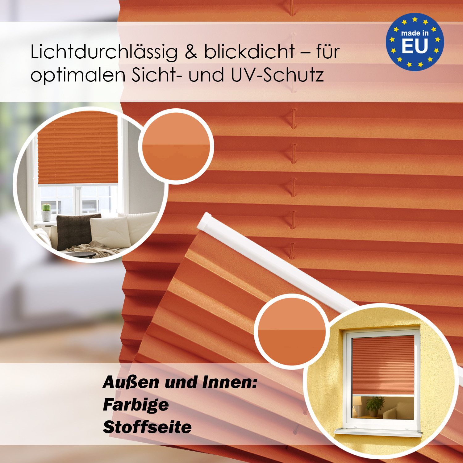 DomDeco Plissee 45x100 cm Orange, blickdicht, Ohne Bohren, Klemmfix, Sicht- günstig online kaufen
