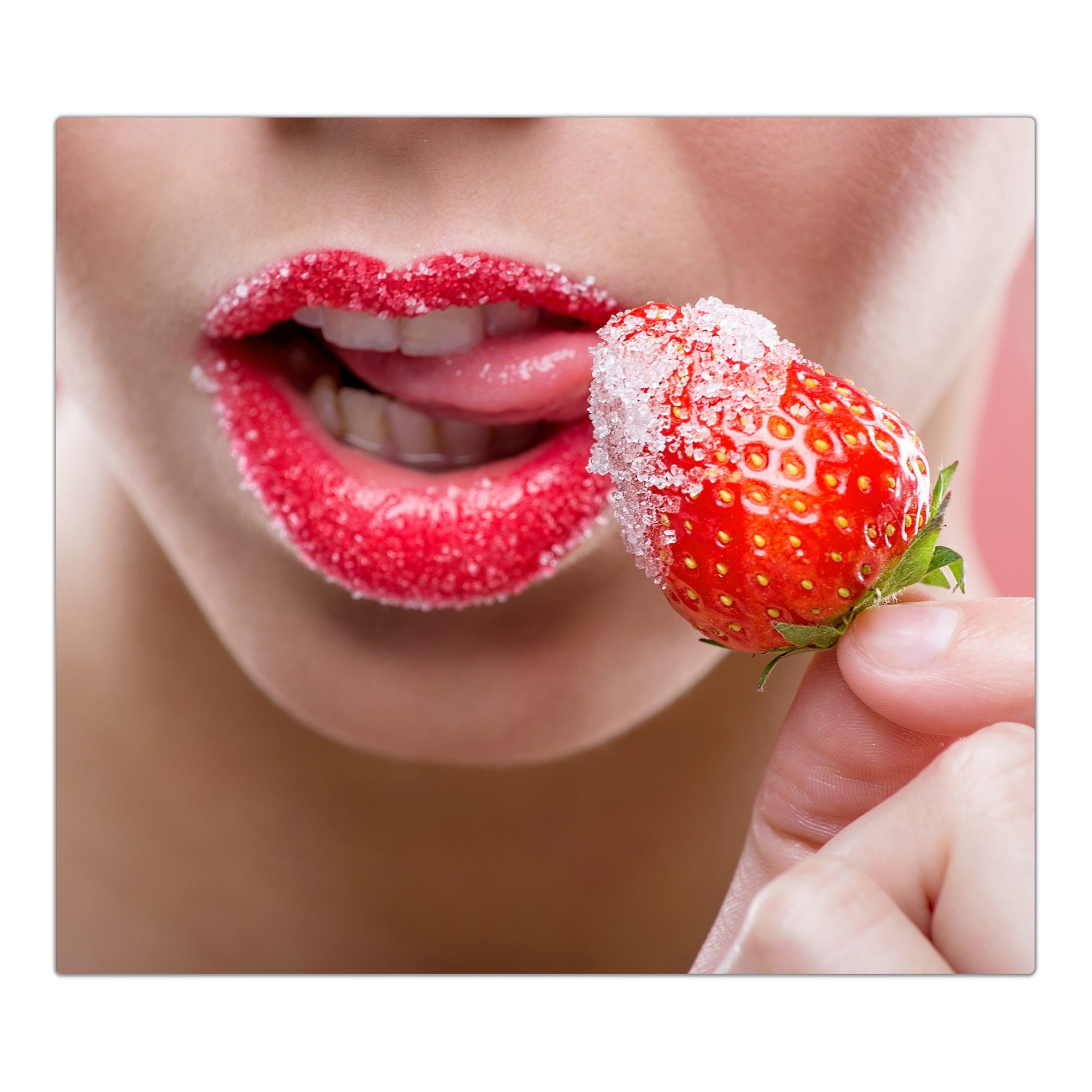 Primedeco Herd-Abdeckplatte Herdabdeckplatte Spritzschutz aus Rote Erdbeere, Glas tlg) Lippen Glas, (1 und