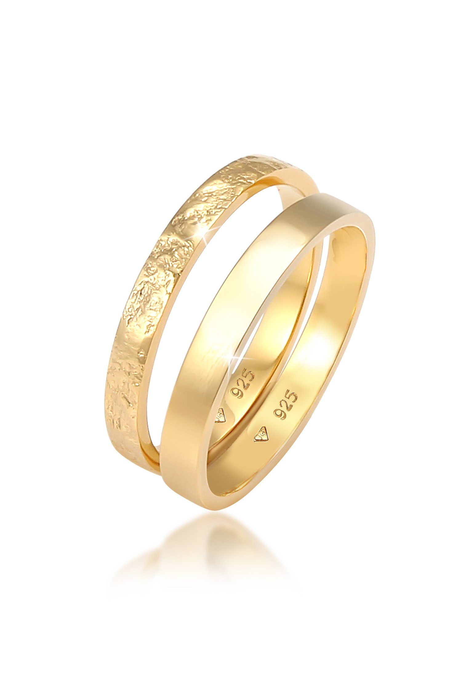 Silber Basic Bandring Gehämmert Ring-Set Elli 2-tlg) (Set Gold 925