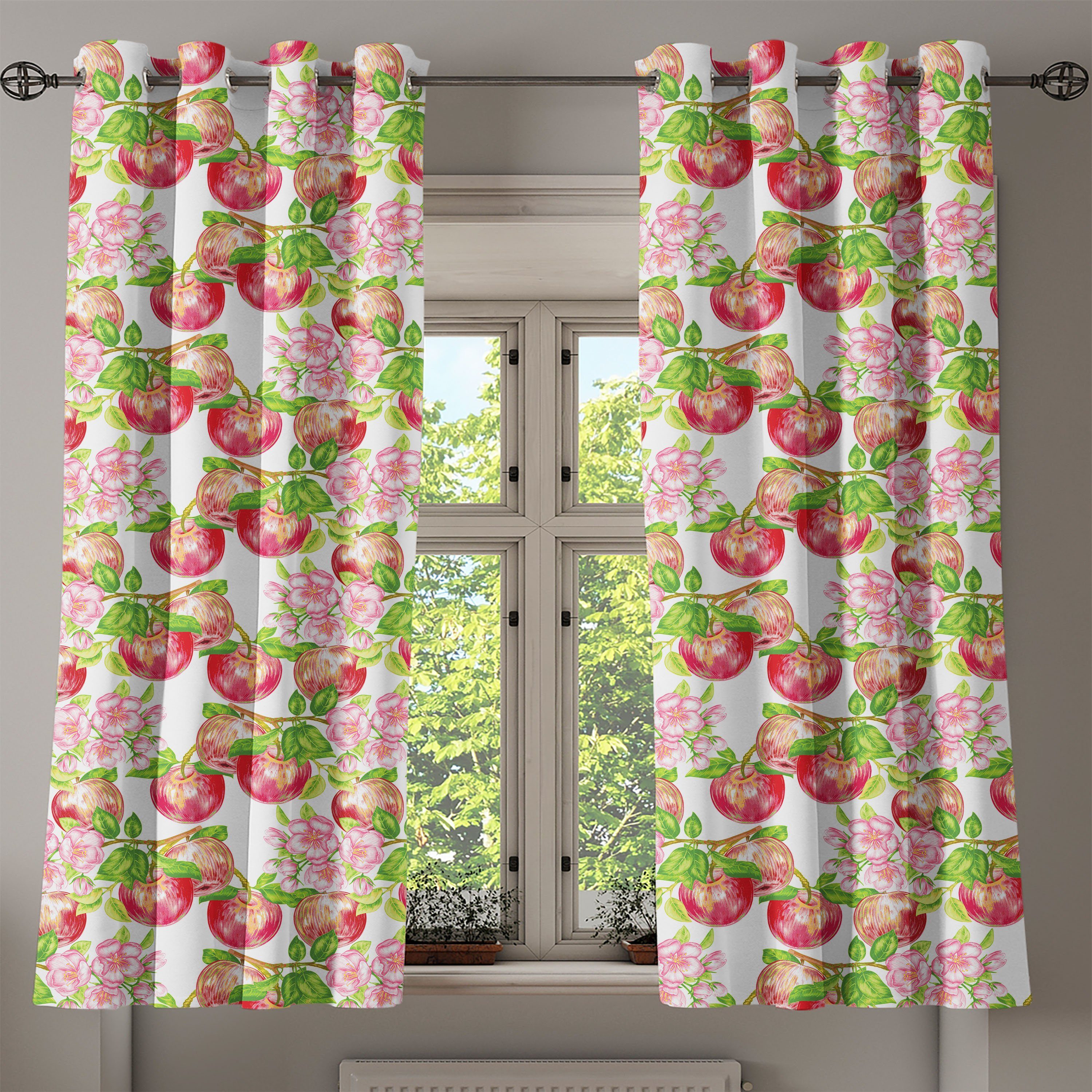 Gardine Dekorative 2-Panel-Fenstervorhänge Sommer Schlafzimmer Apfelbaum für Abakuhaus, Wohnzimmer, Natur Blume