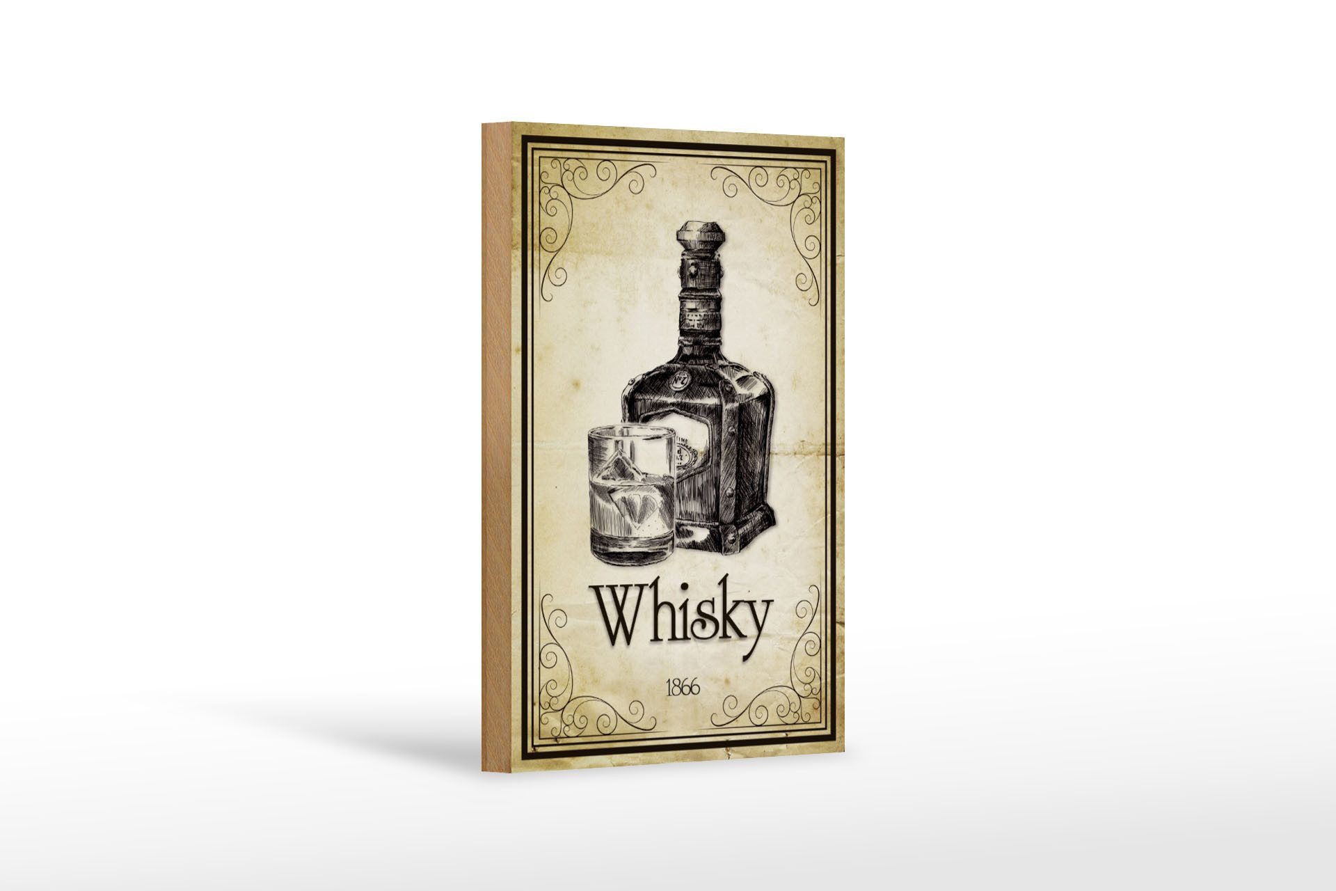 Holzbild 12x18 cm 1866 Whisky Retro